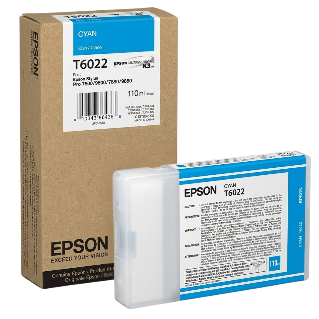 New, Pre-Owned - Epson T6022 Standard Yield 110ml Cyan Ink Cartridge, C13T602200