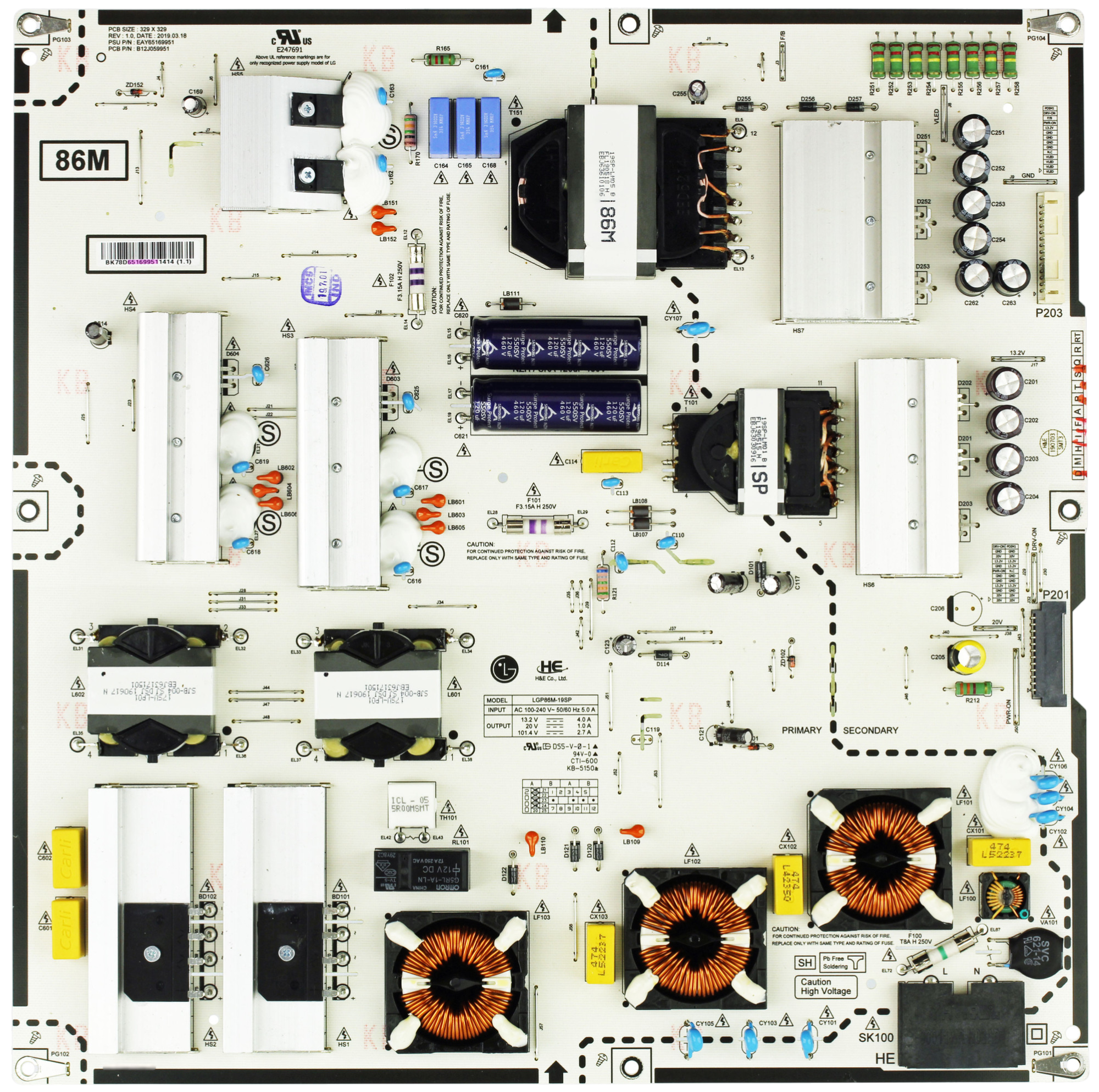 EAY65169951 LG Power Supply, LGP86M-19SP, B12J059951, 86SM9070PUA, 86NANO90UNA, 86NANO90ANA, 86NANO91ANA