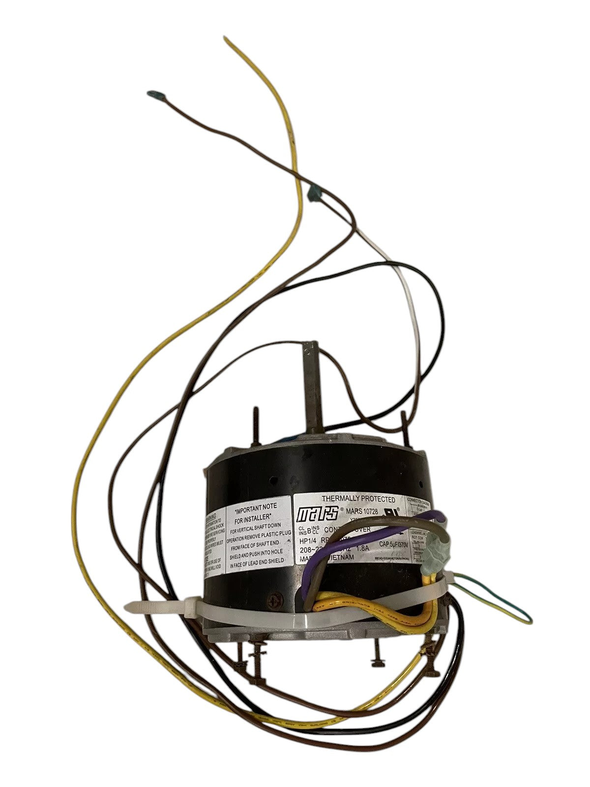 MARS 10728 5.5" Outdoor Condenser Fan Motor (1/4 HP, 208-230V, 1075 RPM) (REFURBED)