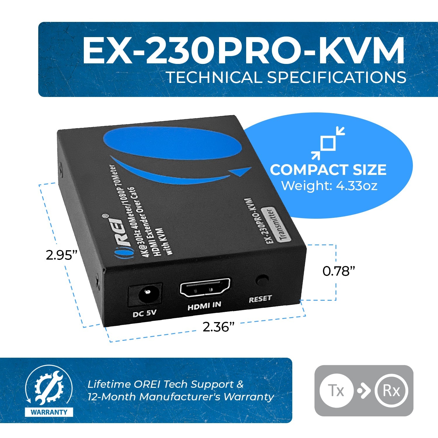 4K@30Hz HDMI™ Extender (KVM) - 130ft (cat6)-EX-230PRO-KVM