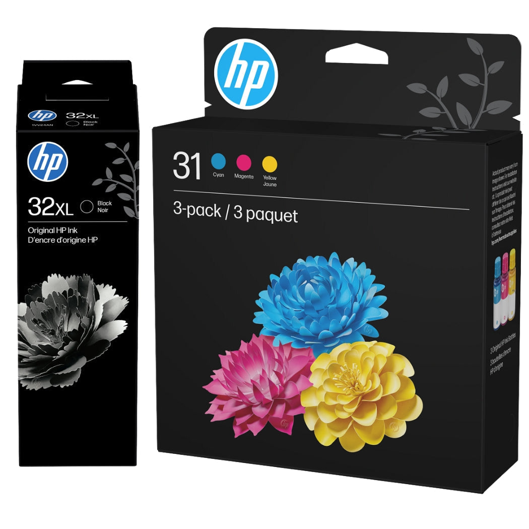 New, Pre-Owned - HP 31 C-M-Y and HP 32XL Black Ink Cartridges Refills-Pack-4
