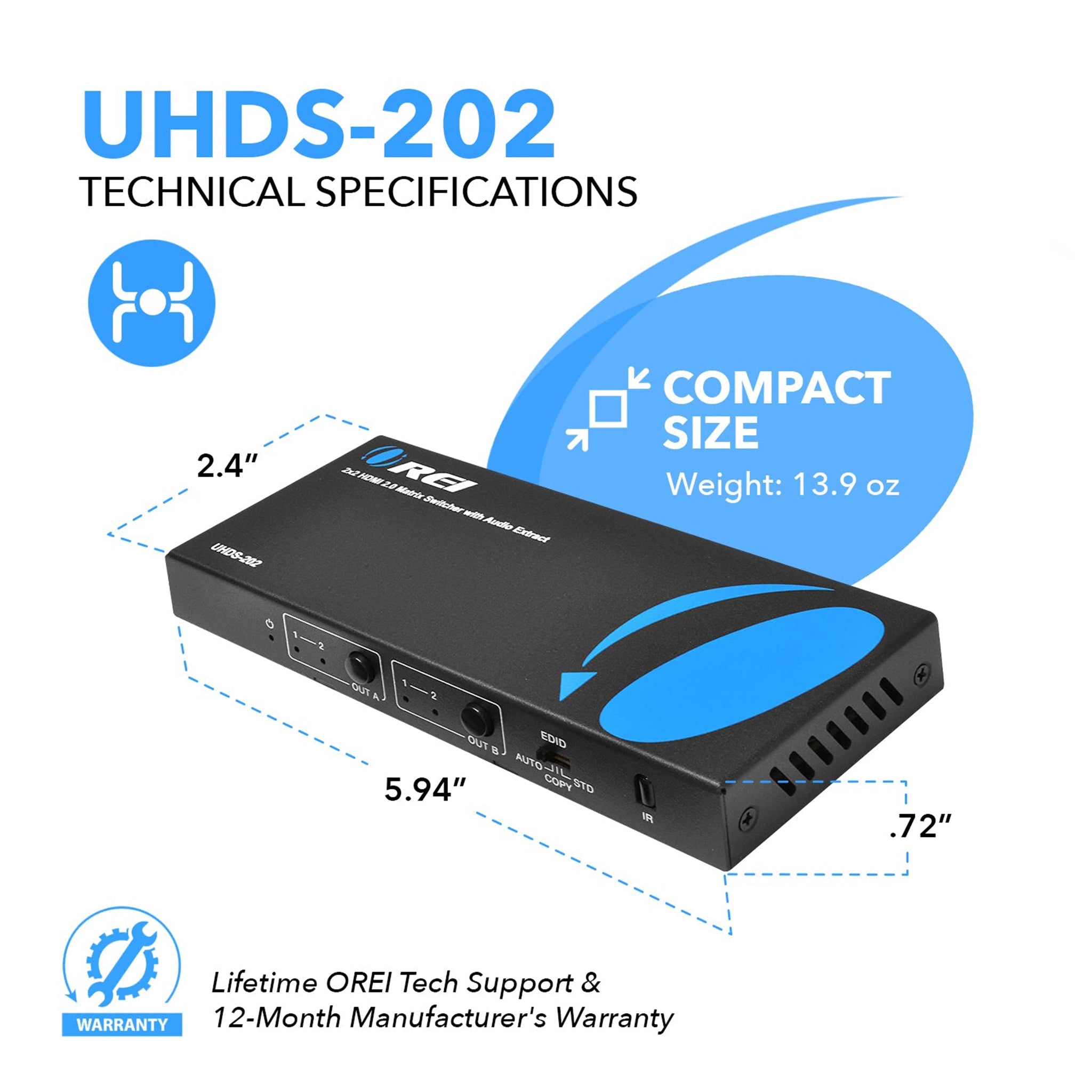 4K@60hz 2x2 HDMI™ Matrix (Audio Extract)-UHDS-202
