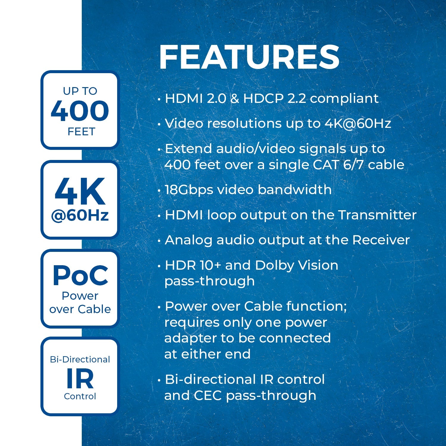 4K HDBaseT HDMI™ Extender (Loop) - 400ft (cat6) (UHD-EXB400R-K)