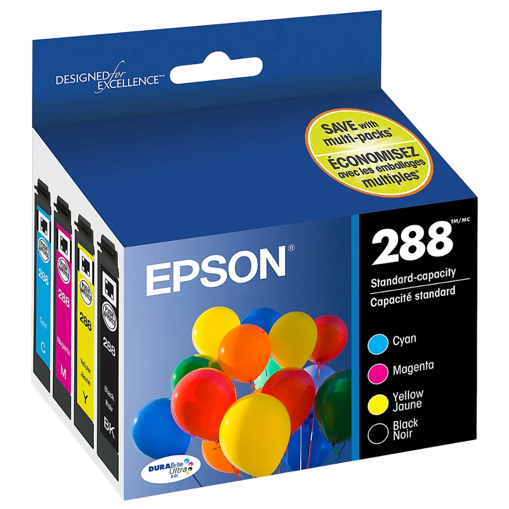 New, Pre-Owned - Epson 288 Black, Cyan, Magenta & Yellow Ink Cartridges