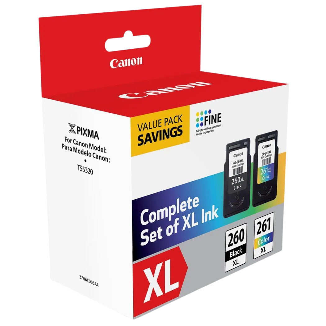 New, Pre-Owned - Canon PG-260XL/CL-261XL High Yield Black & Color Ink Cartridge, 3706C005