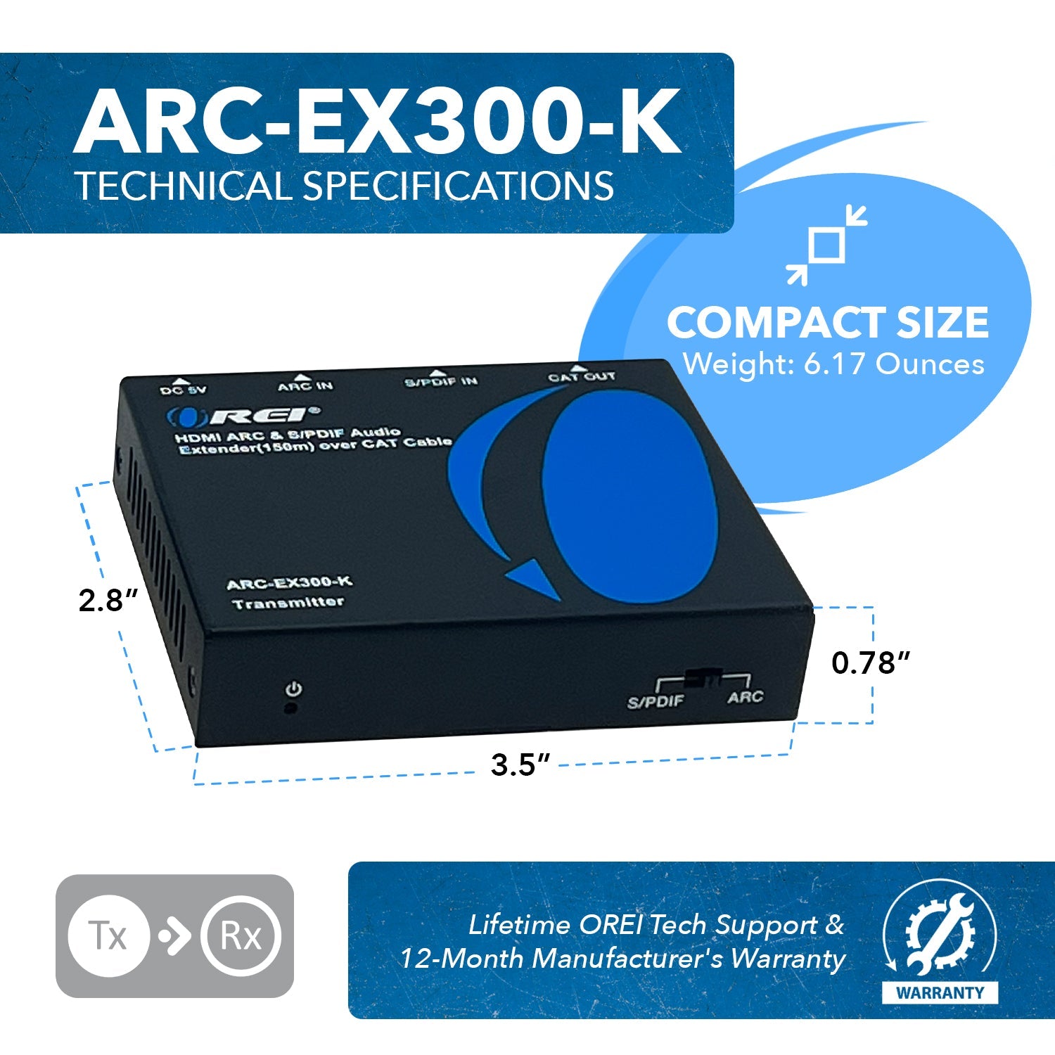 HDMI™ ARC & S/PDIF Audio Extender - 500ft (cat6)-ARC-EX300-K