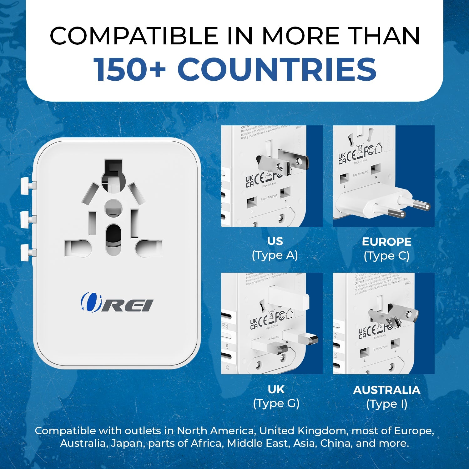 Universal Travel Adapter 25W | 4-in-1 Fast Charging Plug with USB-C & USB-A
