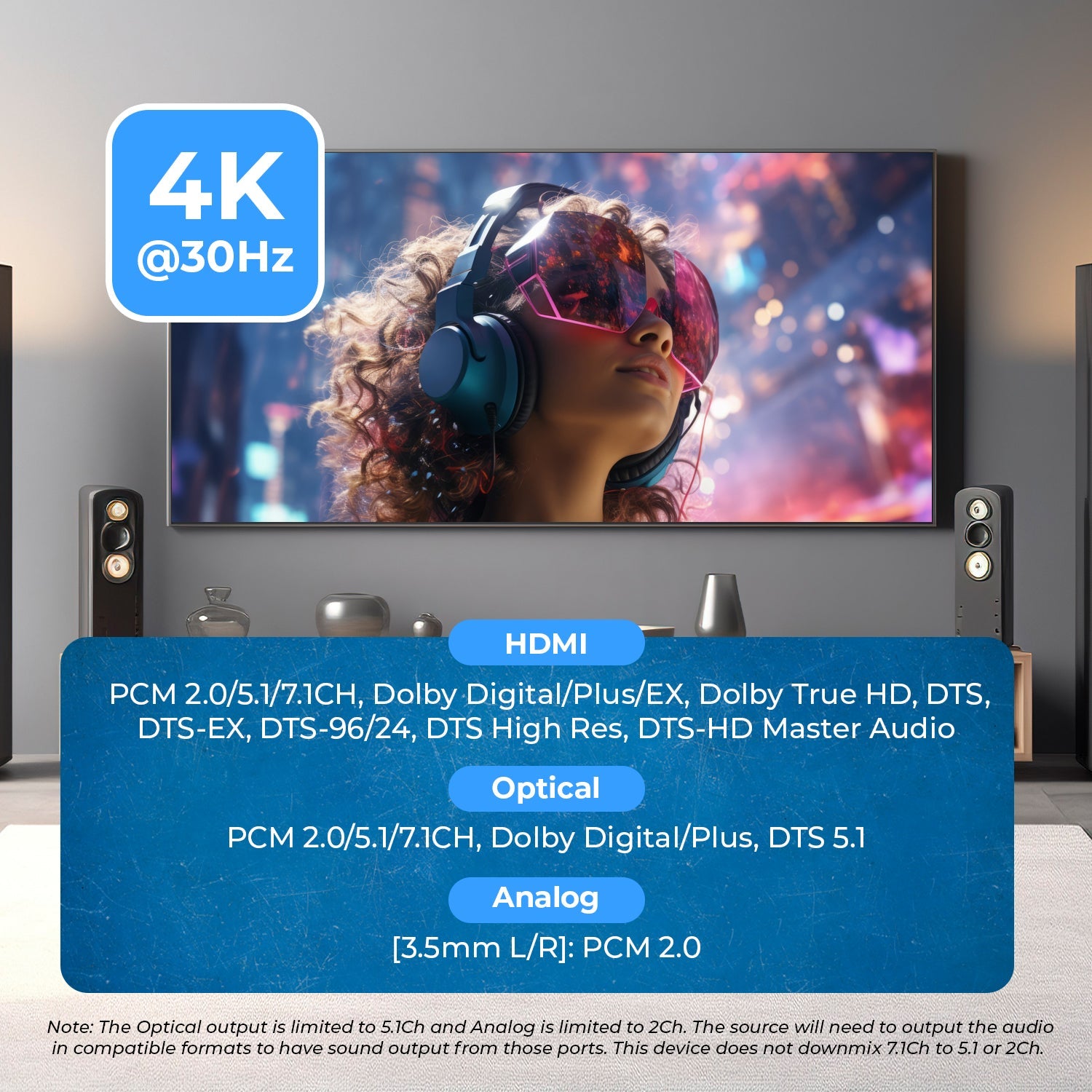 4K@30hz 4x2 HDMI™ Matrix (Seamless, Audio Extract, MultiView)-HDS-402MV