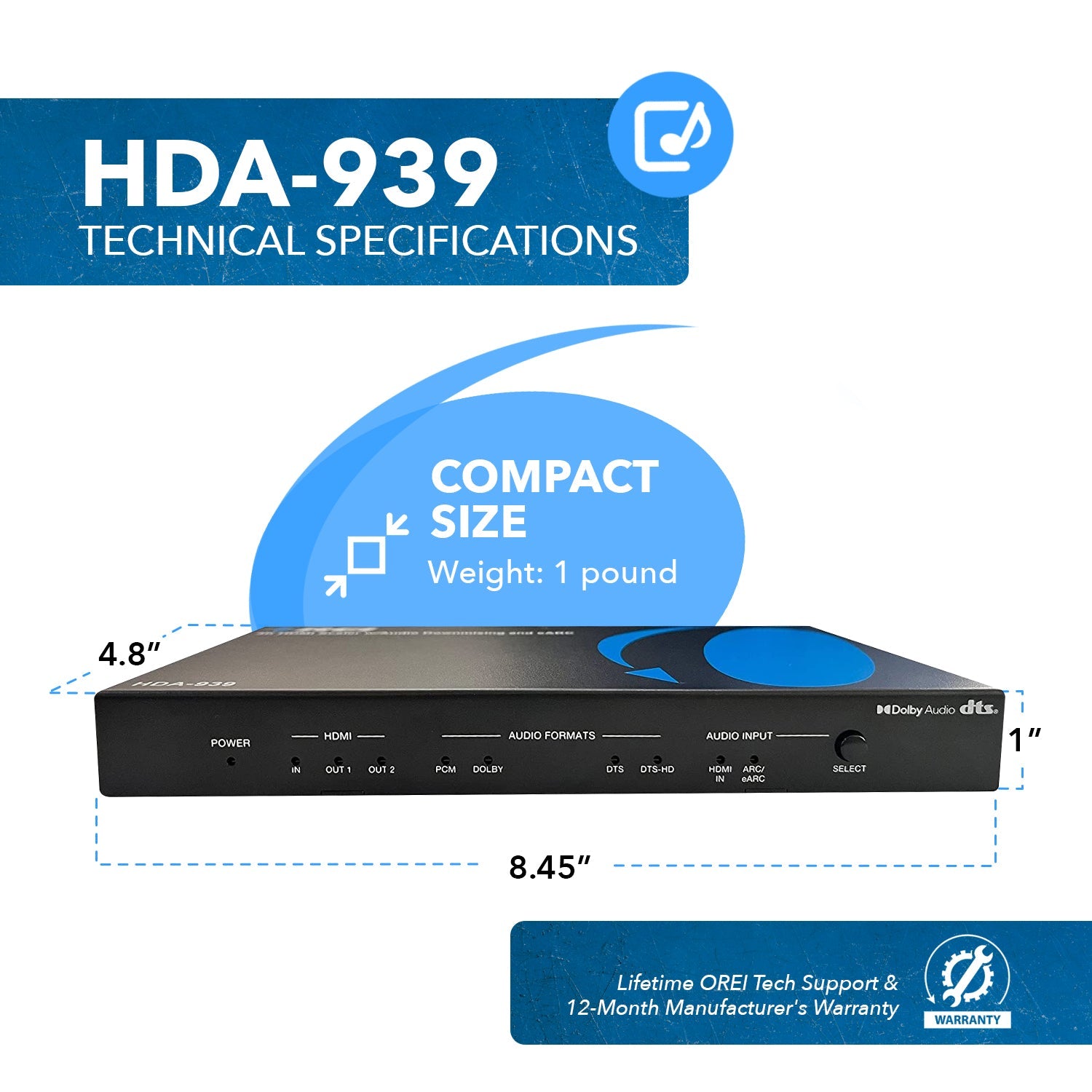 4K HDMI Audio Decoder & Downmixing w/ eARC Extract-HDA-939