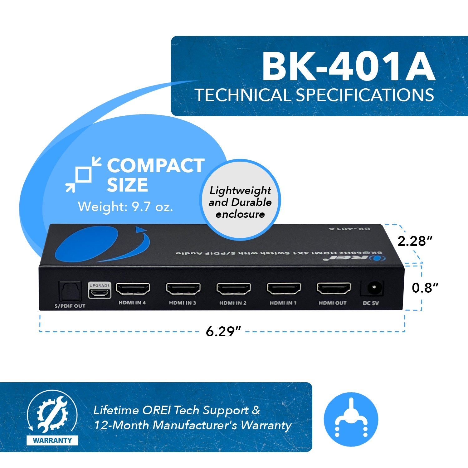 8K 4-port HDMI™ Switch (Audio Extract)-BK-401A