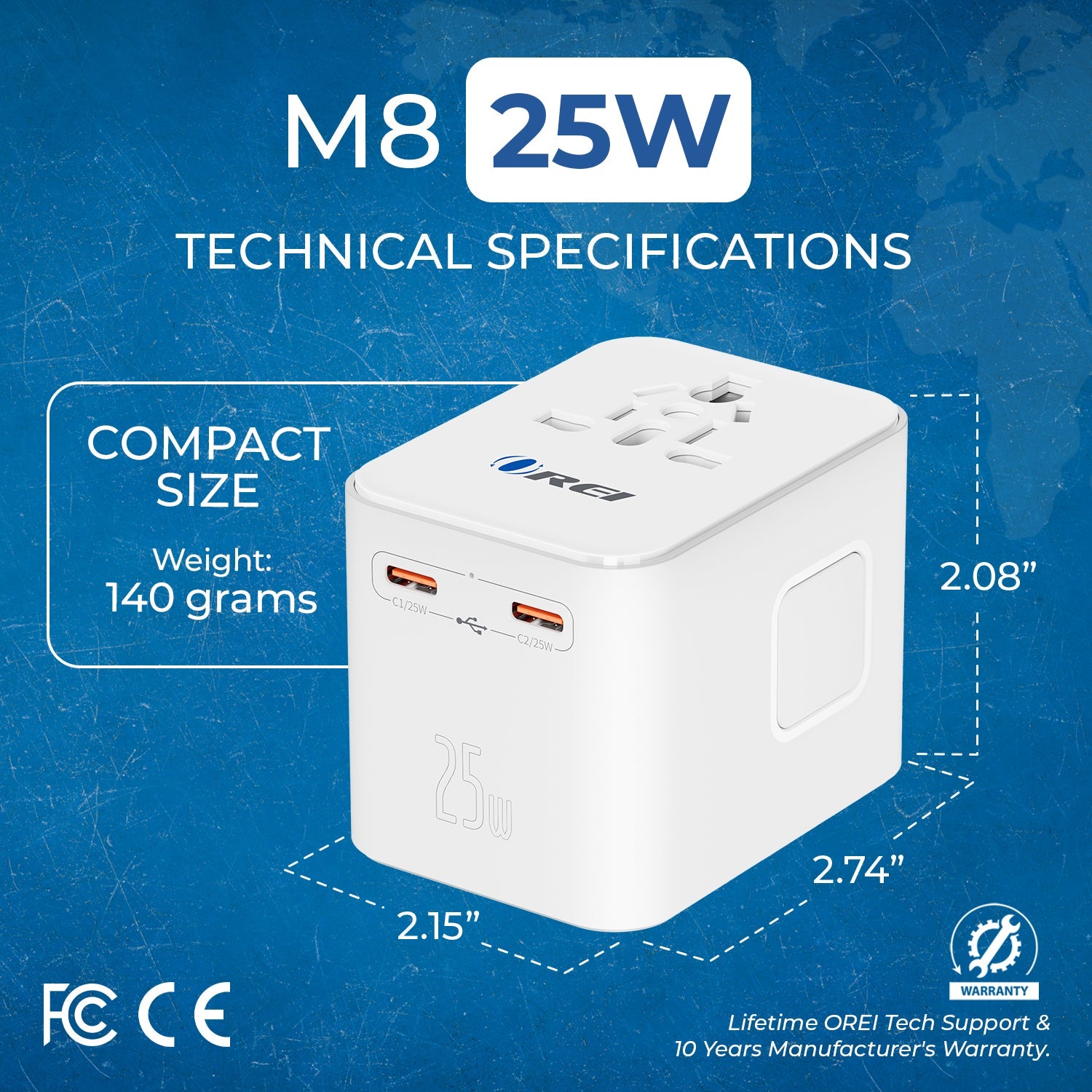 Universal Travel Adapter 25W | 4-in-1 Fast Charging Plug with USB-C & USB-A