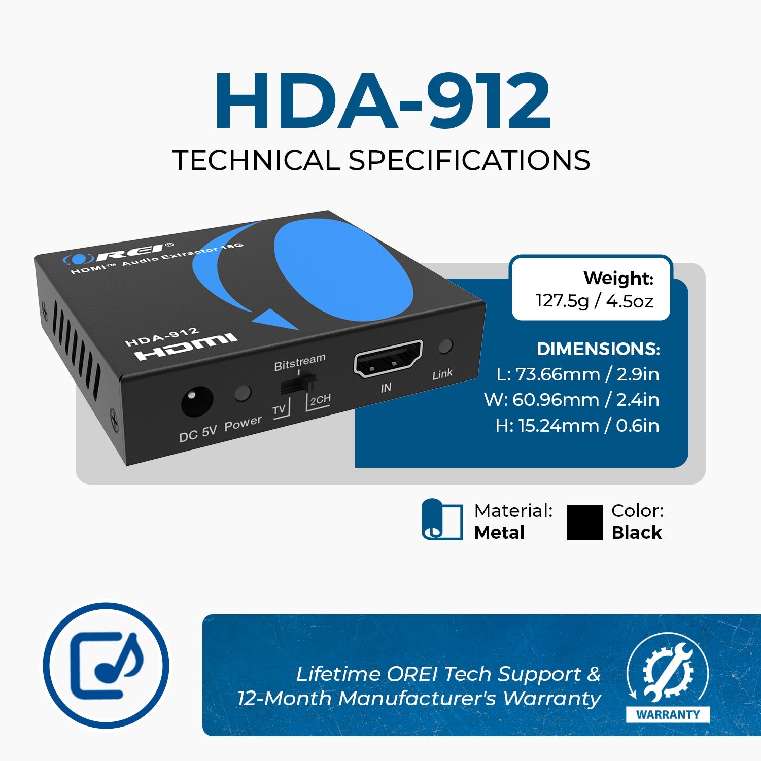 4K HDMI™ Audio Extractor (3.5mm, Optical)-HDA-912