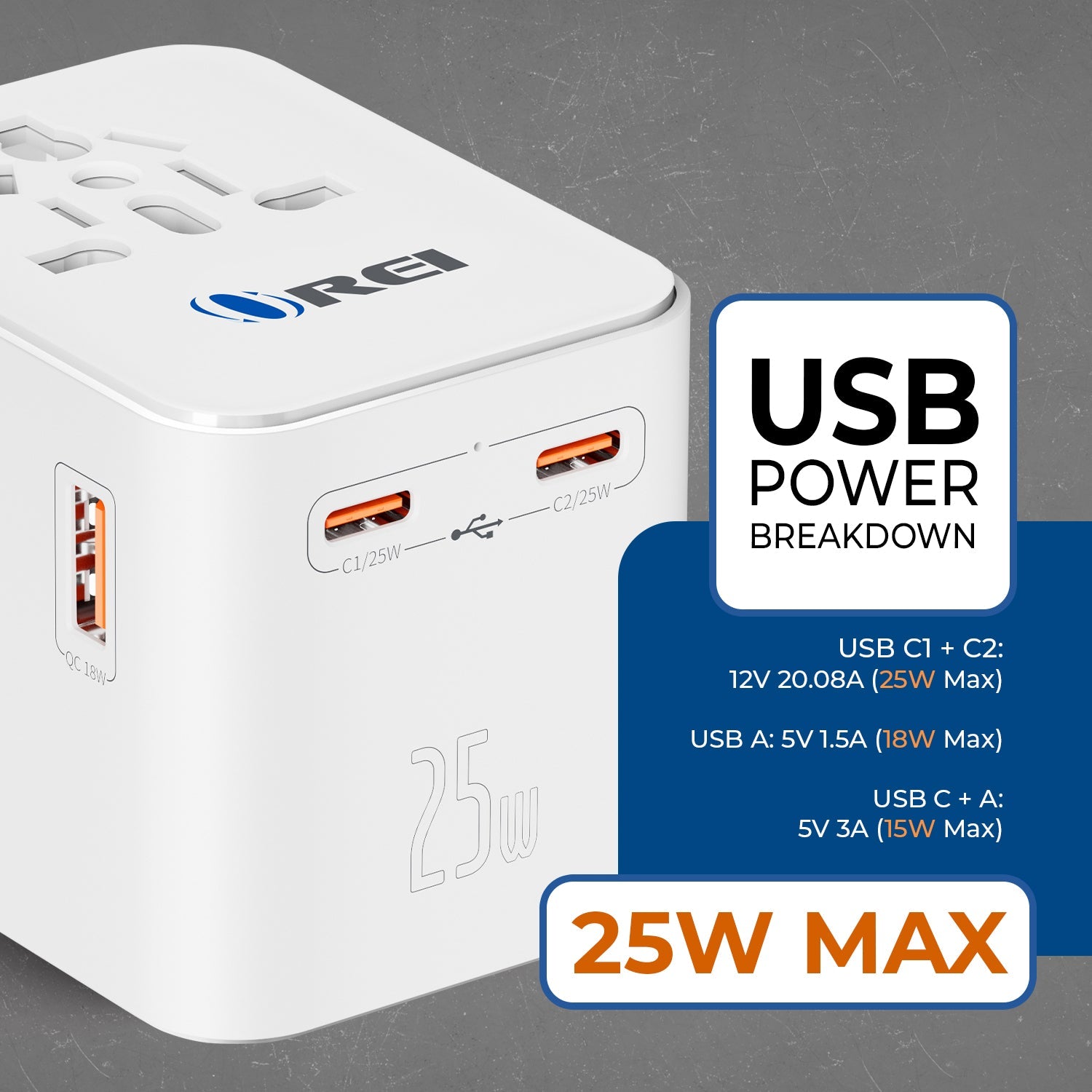 Universal Travel Adapter 25W | 4-in-1 Fast Charging Plug with USB-C & USB-A