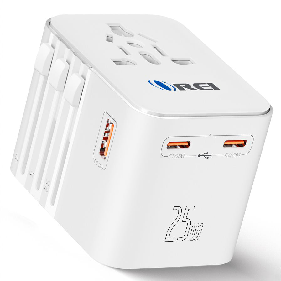 Universal Travel Adapter 25W | 4-in-1 Fast Charging Plug with USB-C & USB-A