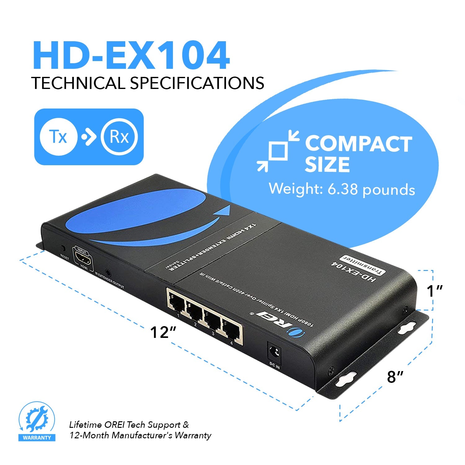 1080p 1x4 HDMI™ Extender Splitter (Over IP) - 400ft (cat6)-HD-EX104