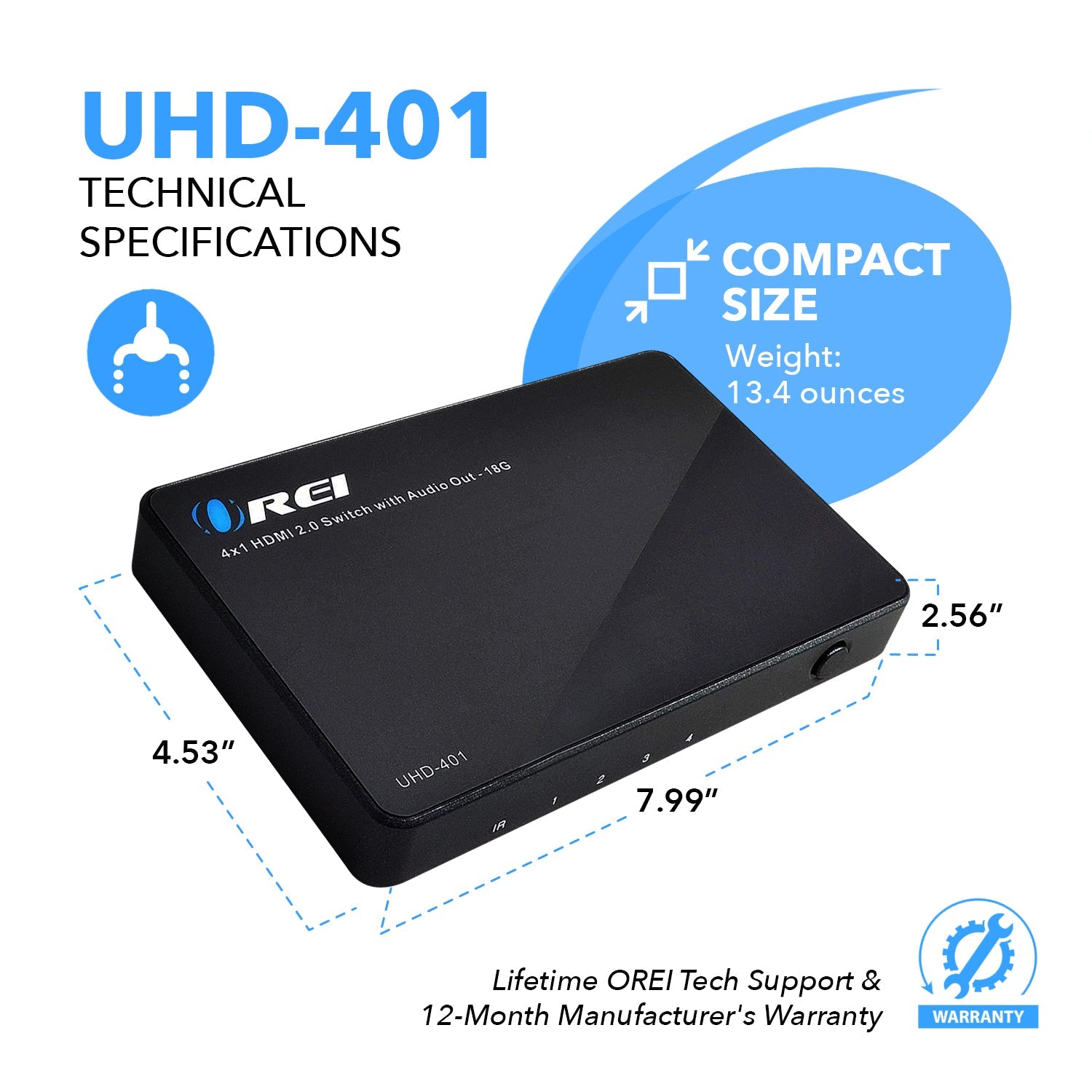 4K@60hz 4-port HDMI™ Switch (Audio Extract)-UHD-401