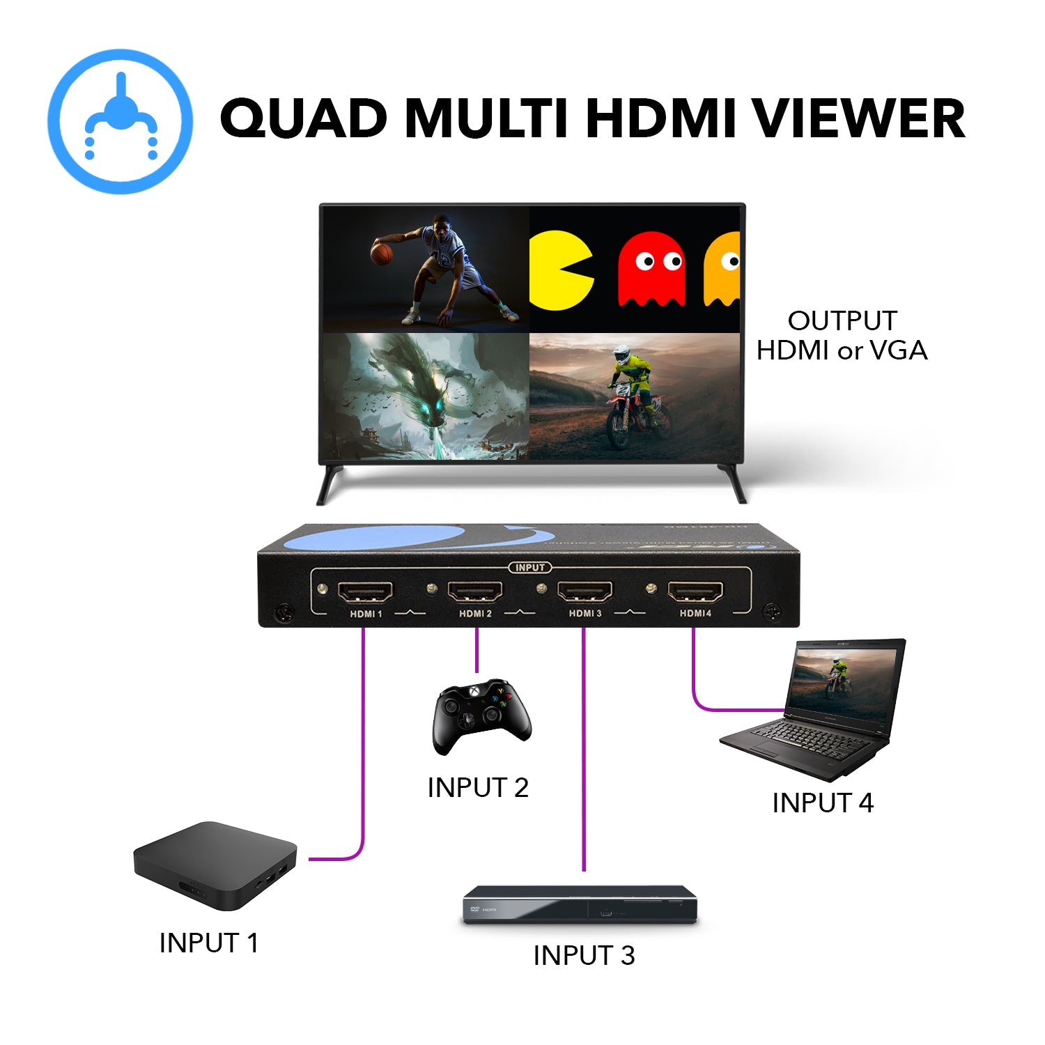 1080p 4-port HDMI™ Seamless Switch w/ Multi Viewer (Audio Extract)-HD-401MR