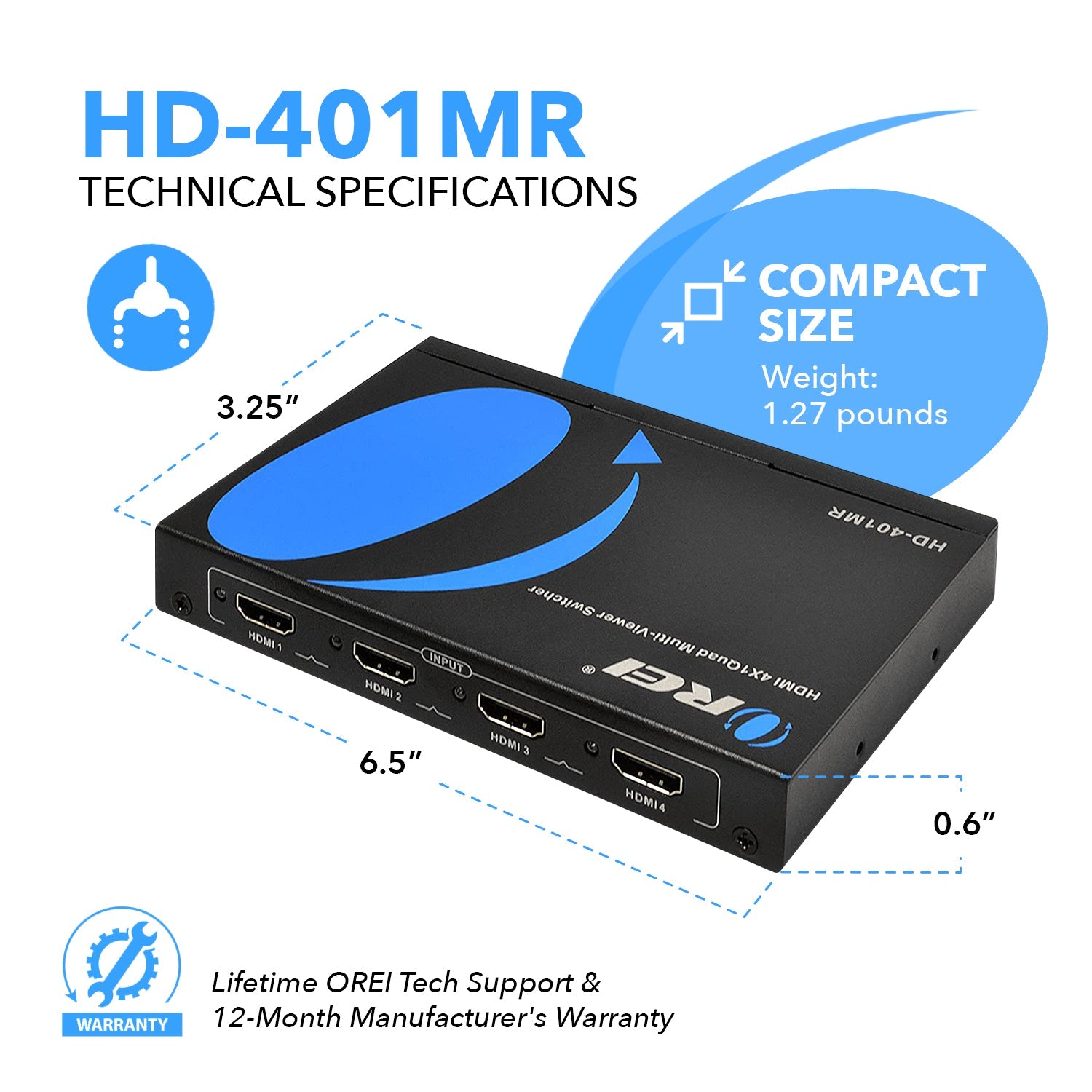1080p 4-port HDMI™ Seamless Switch w/ Multi Viewer (Audio Extract)-HD-401MR