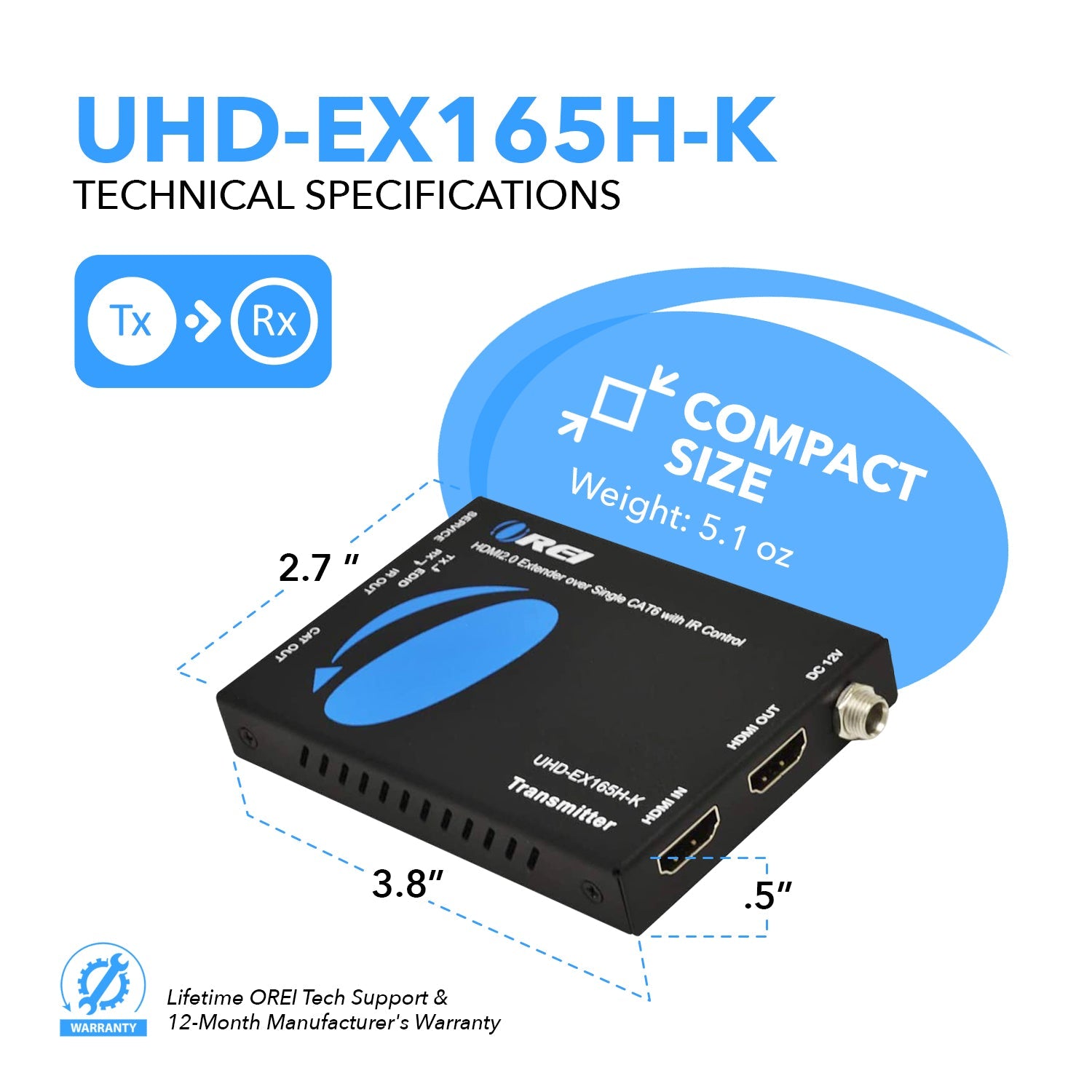 4K@60hz HDMI™ Extender (Loop, IR) - 165ft (cat6) (UHD-EX165H-K)