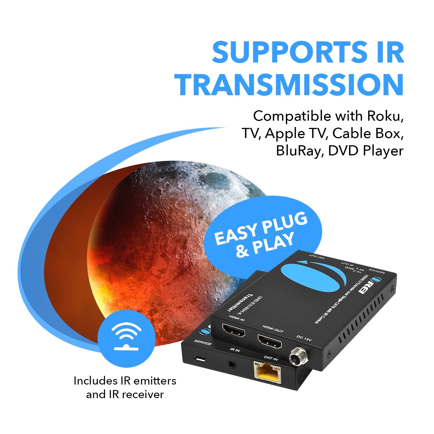 4K@60hz HDMI™ Extender (Loop, IR) - 165ft (cat6)-UHD-EX165H-K