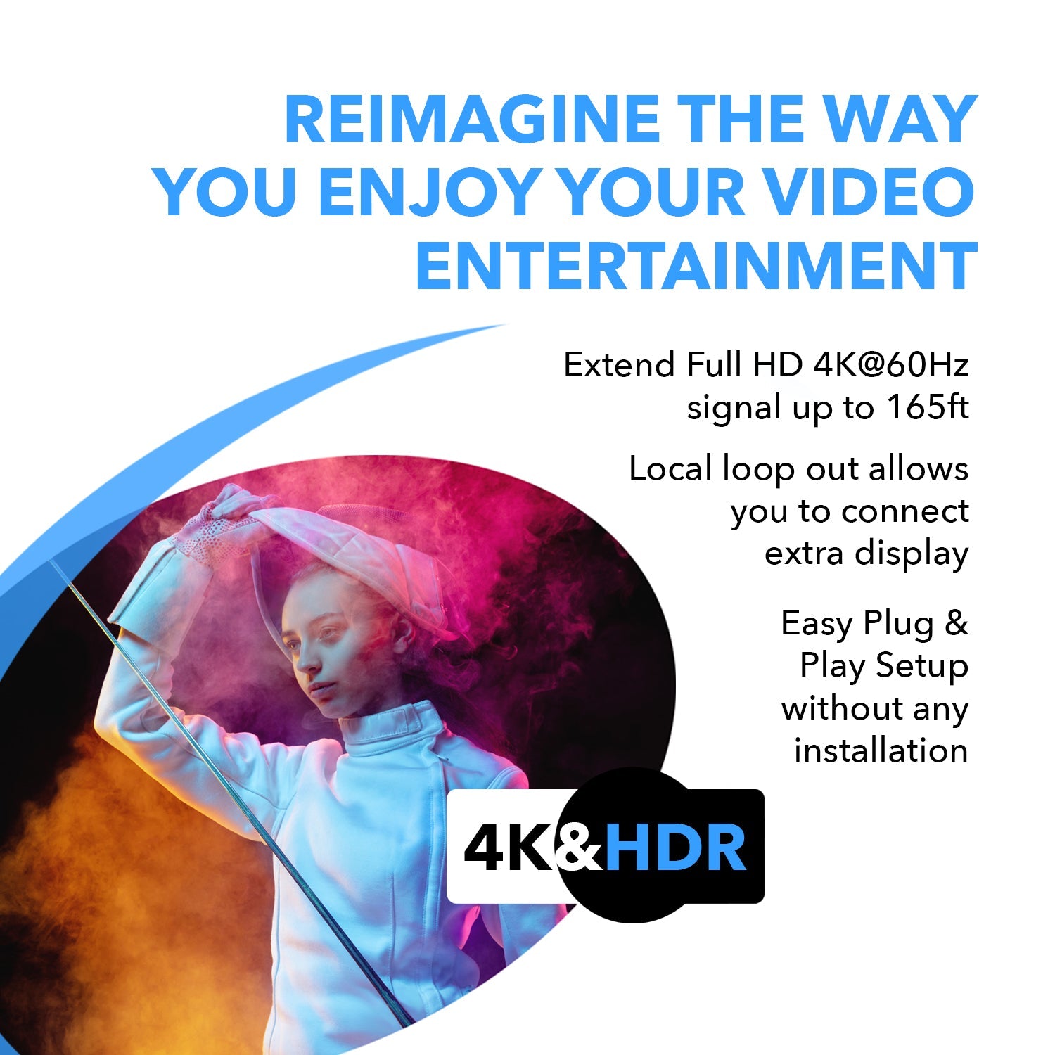 4K@60hz HDMI™ Extender (Loop, IR) - 165ft (cat6)-UHD-EX165H-K