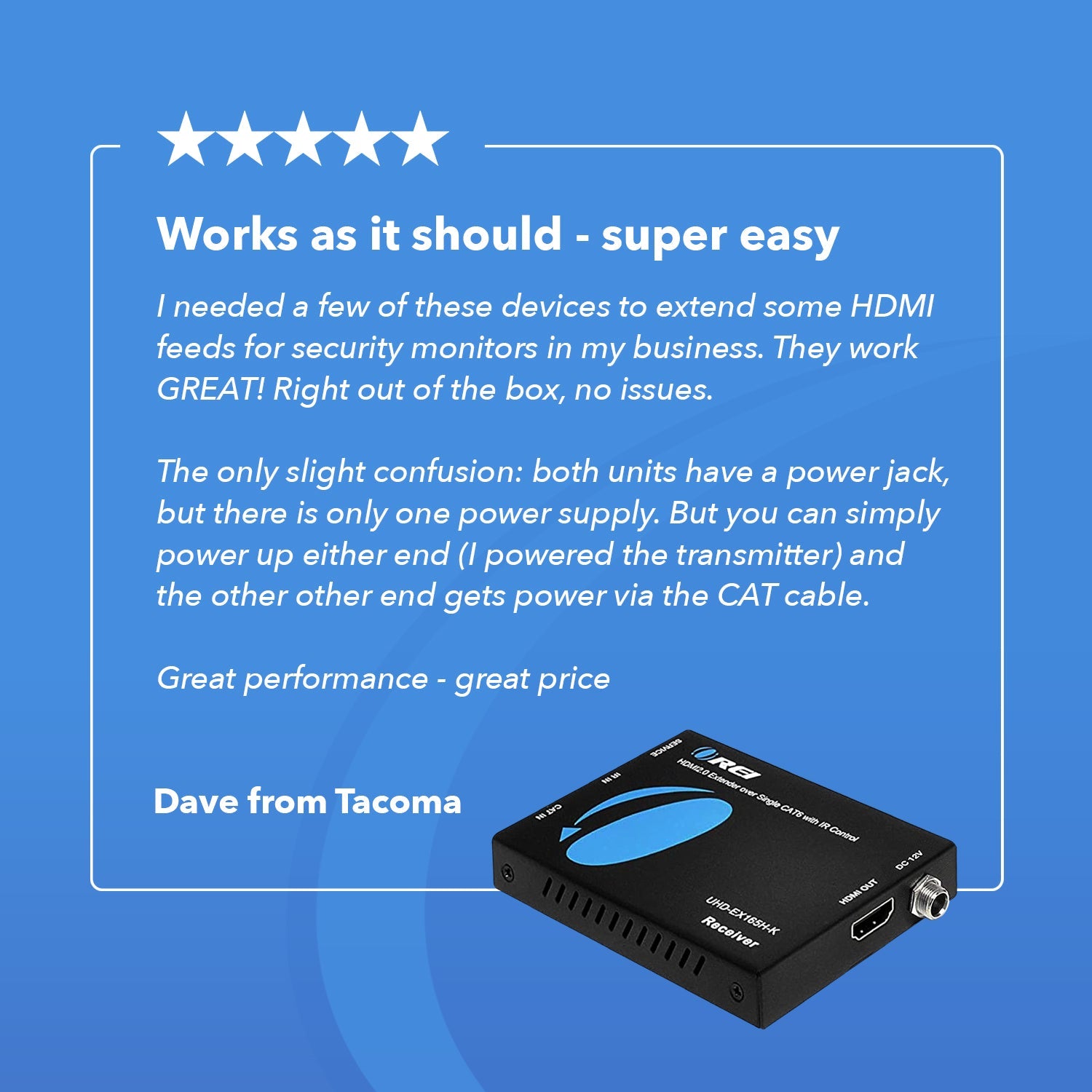 4K@60hz HDMI™ Extender (Loop, IR) - 165ft (cat6)-UHD-EX165H-K