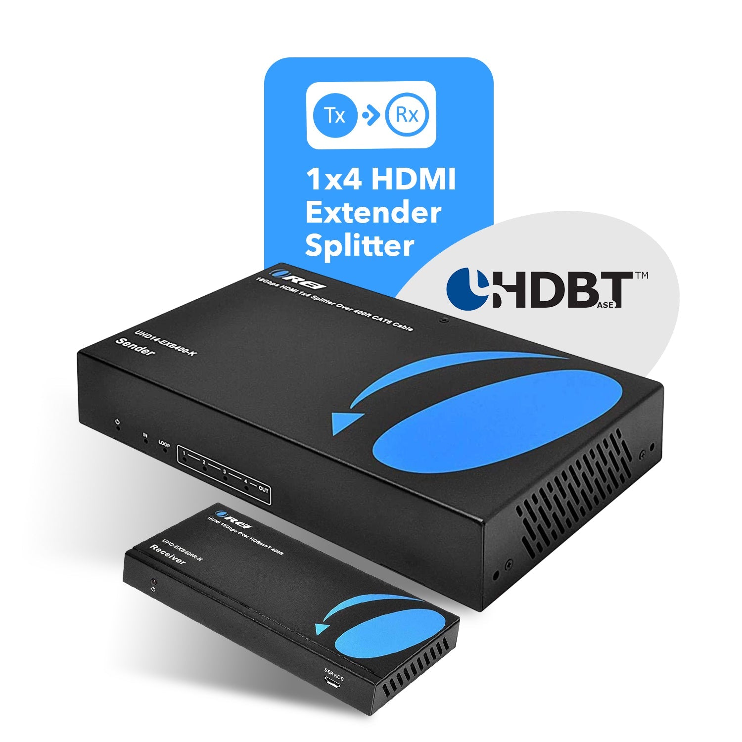 4K HDBaseT 1x4 HDMI™ Extender Splitter (Loop) - 400ft (cat6) - UHD14-EXB400-K