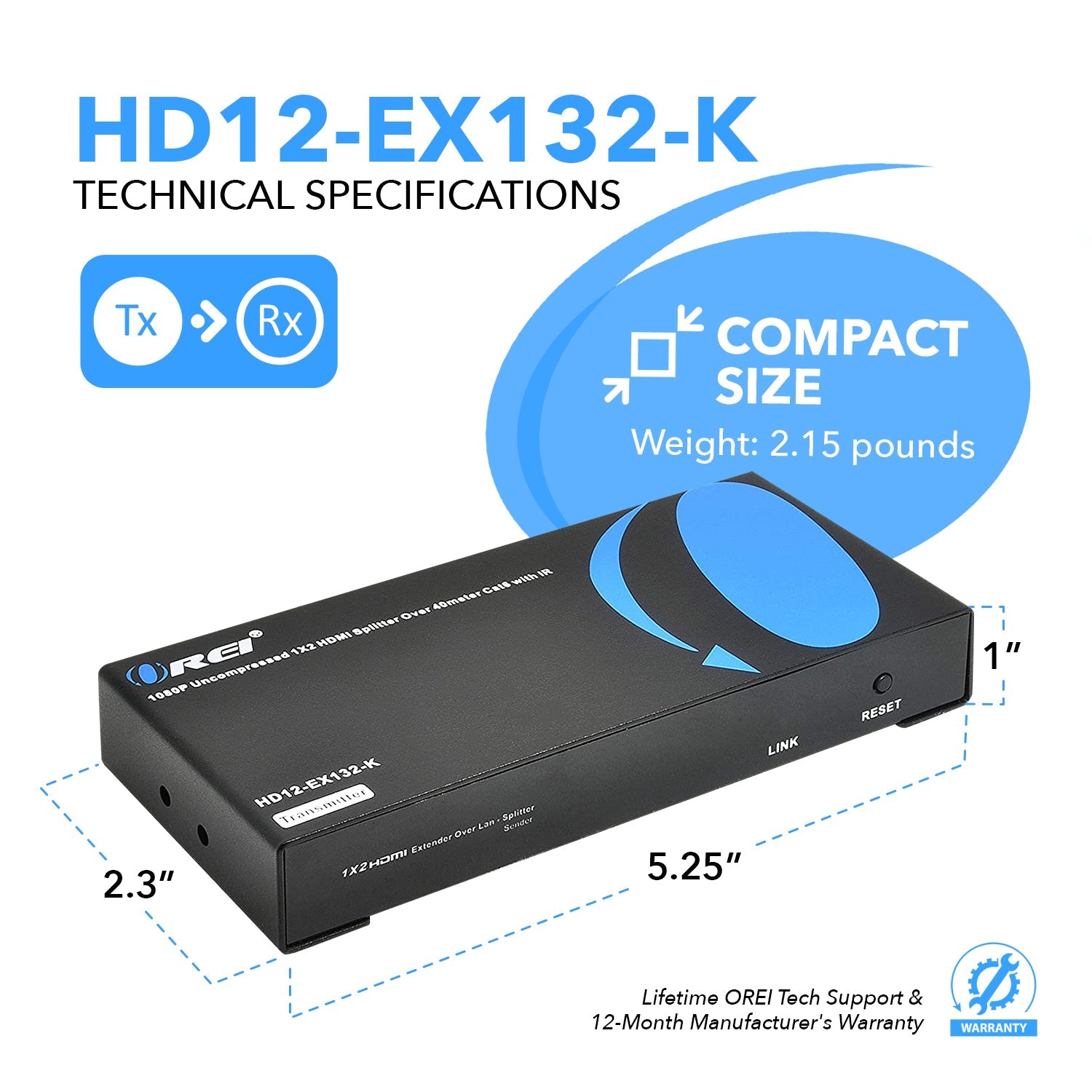 1080p 1x2 HDMI™ Extender Splitter (Loop) - 230ft (cat6)-HD12-EX132-K