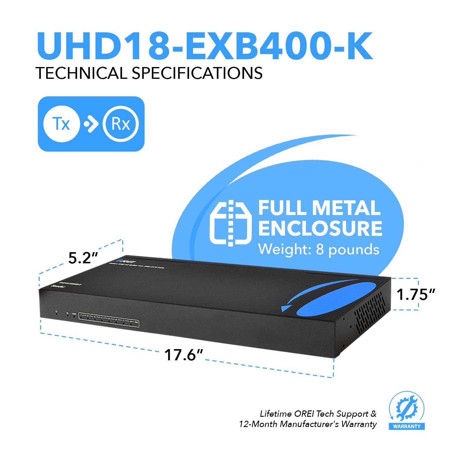 4K HDBaseT 1x8 HDMI™ Extender Splitter (Loop) - 400ft (cat6)-UHD18-EXB400-K