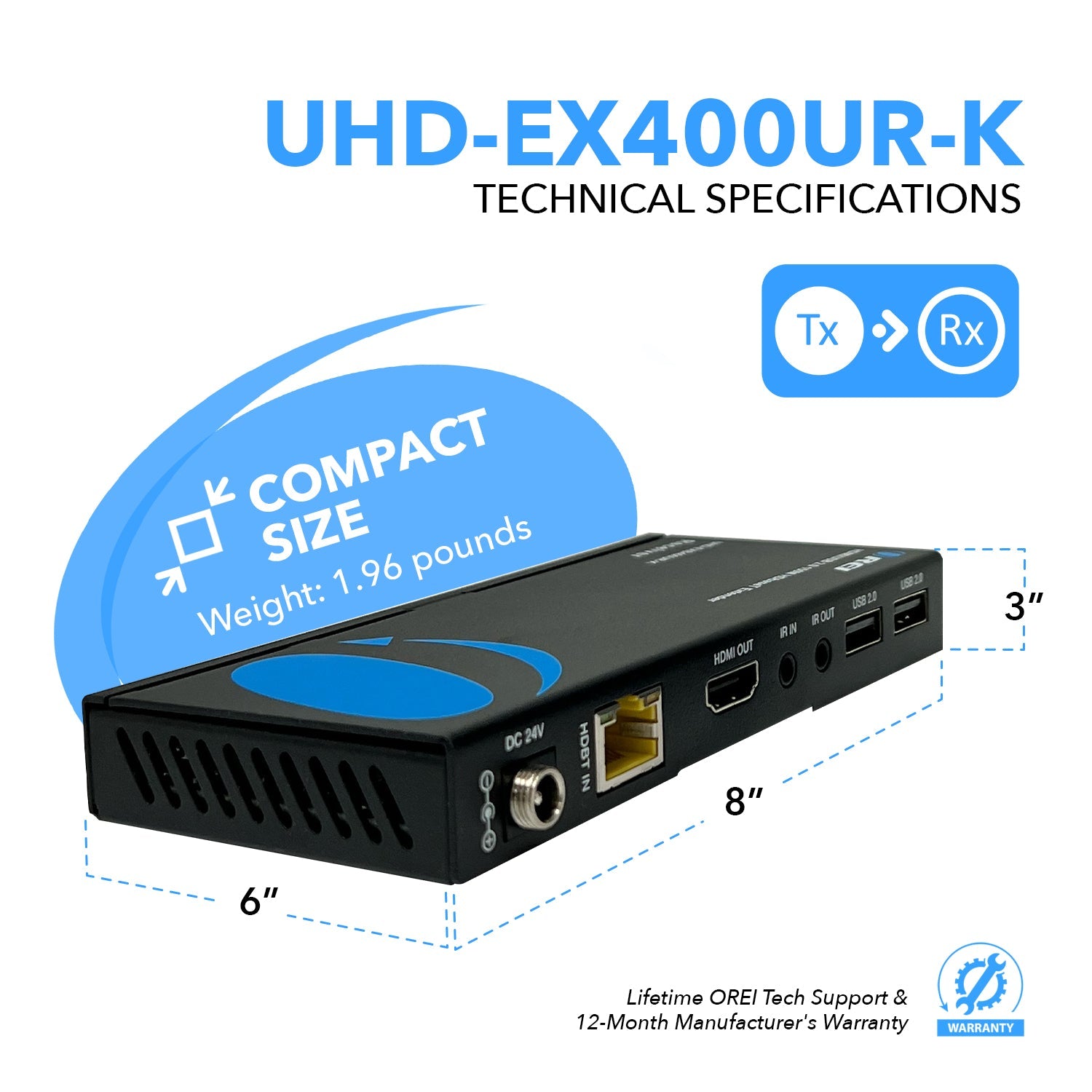 4K HDBaseT HDMI™ Extender (USB2.0, Bi-IR) - 400ft (cat6)-UHD-EXB400UR-K