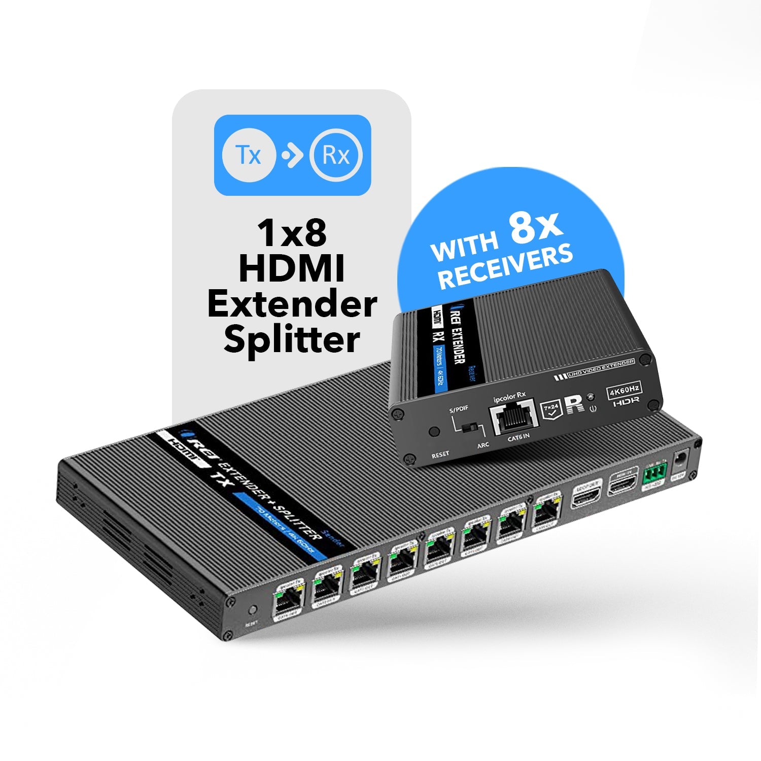 4K@60hz 1x8 HDMI™ Extender Splitter (Loop) - 230ft (cat6)-UHD18-IPC230-K