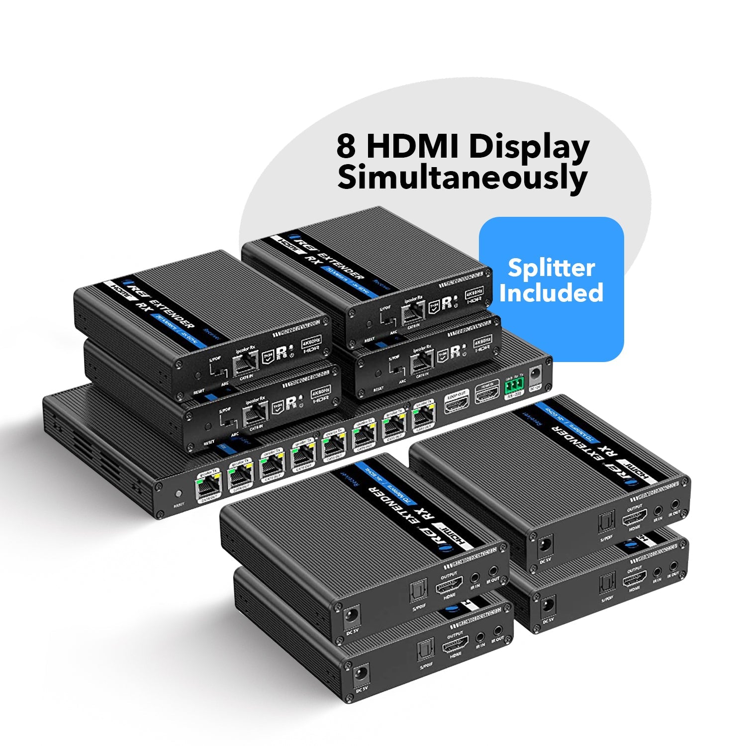 4K@60hz 1x8 HDMI™ Extender Splitter (Loop) - 230ft (cat6)-UHD18-IPC230-K
