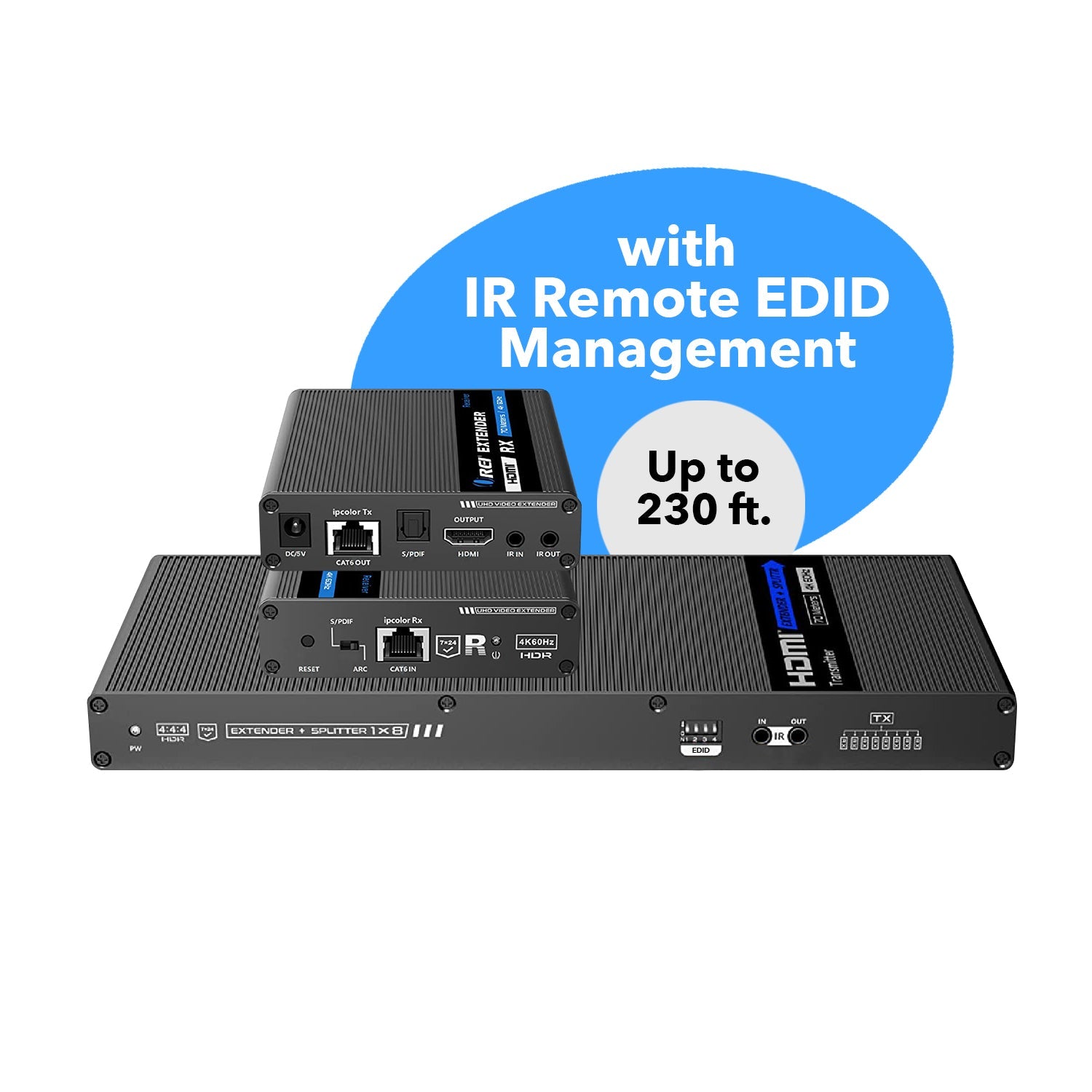 4K@60hz 1x8 HDMI™ Extender Splitter (Loop) - 230ft (cat6)-UHD18-IPC230-K