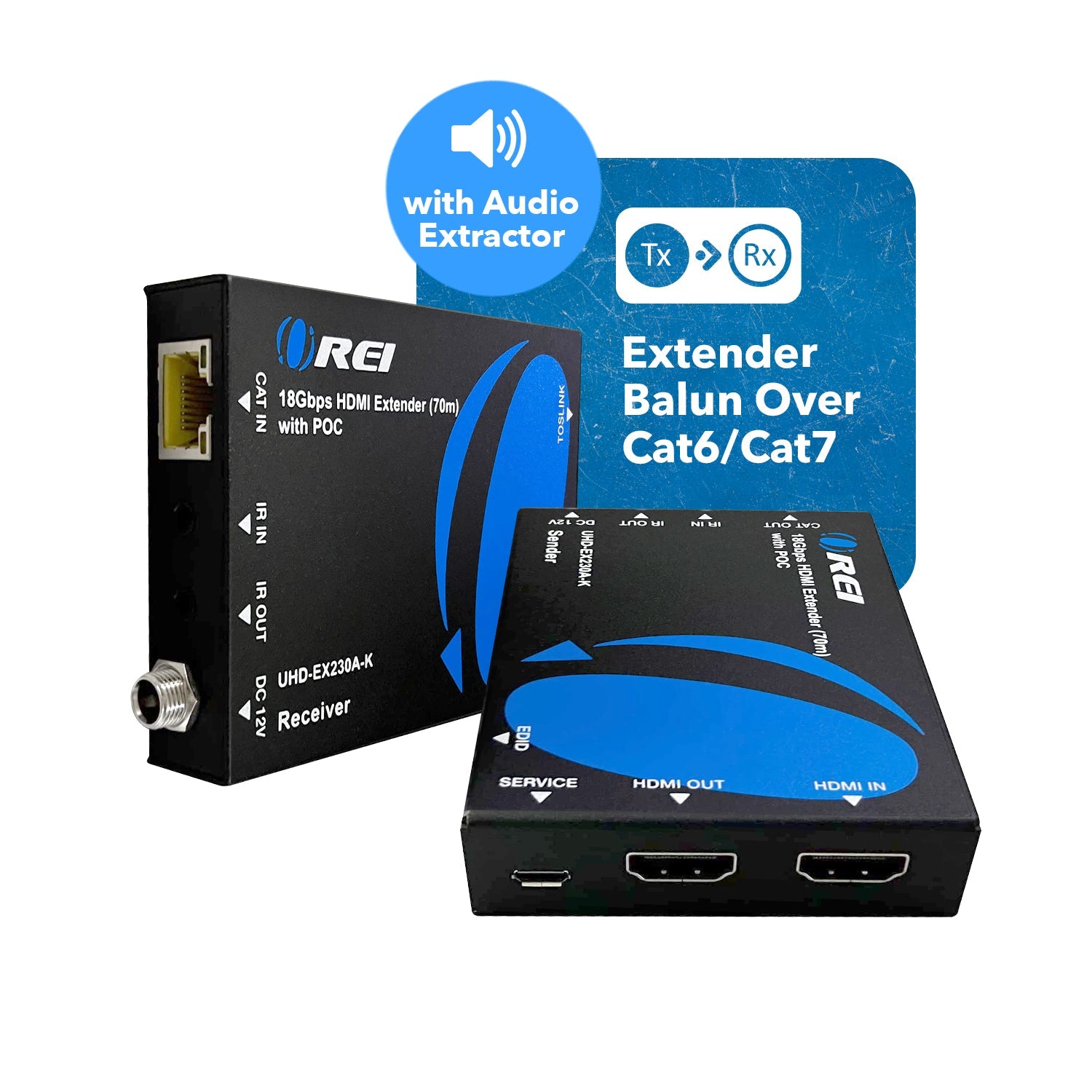 4K@60hz HDMI™ Extender (Loop, Bi-IR, SPDIF) - 230ft (cat6)-UHD-EX230A-K