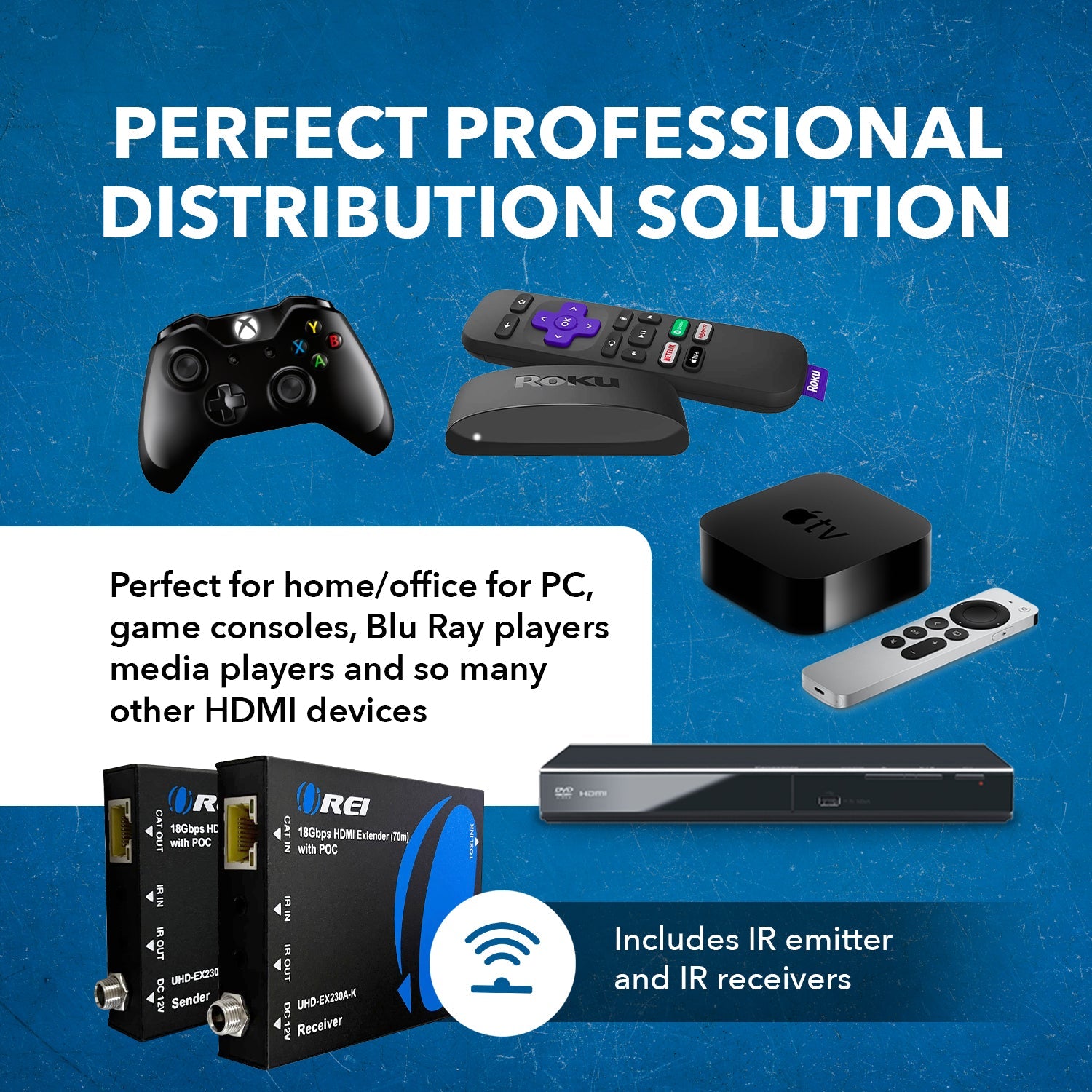 4K@60hz HDMI™ Extender (Loop, Bi-IR, SPDIF) - 230ft (cat6)-UHD-EX230A-K