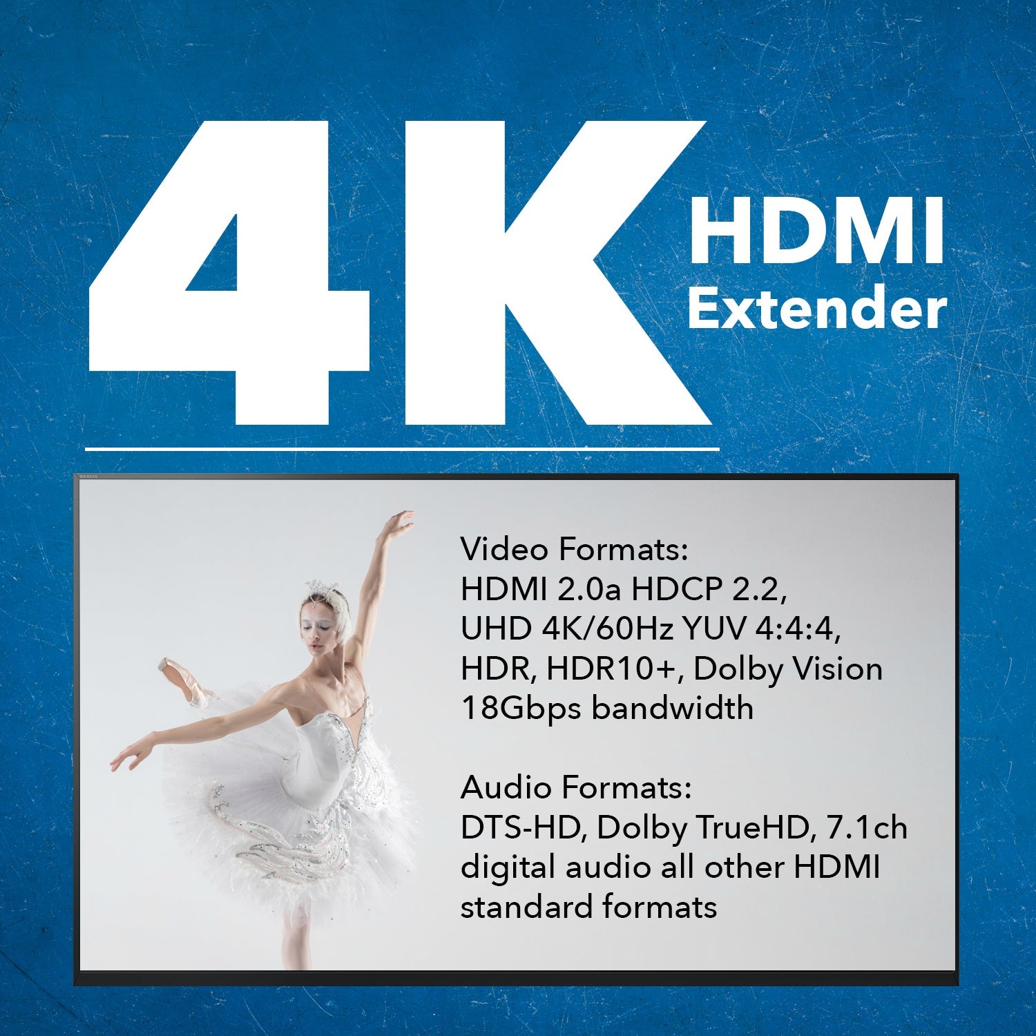 4K@60hz HDMI™ Extender (Loop, Bi-IR, SPDIF) - 230ft (cat6)-UHD-EX230A-K