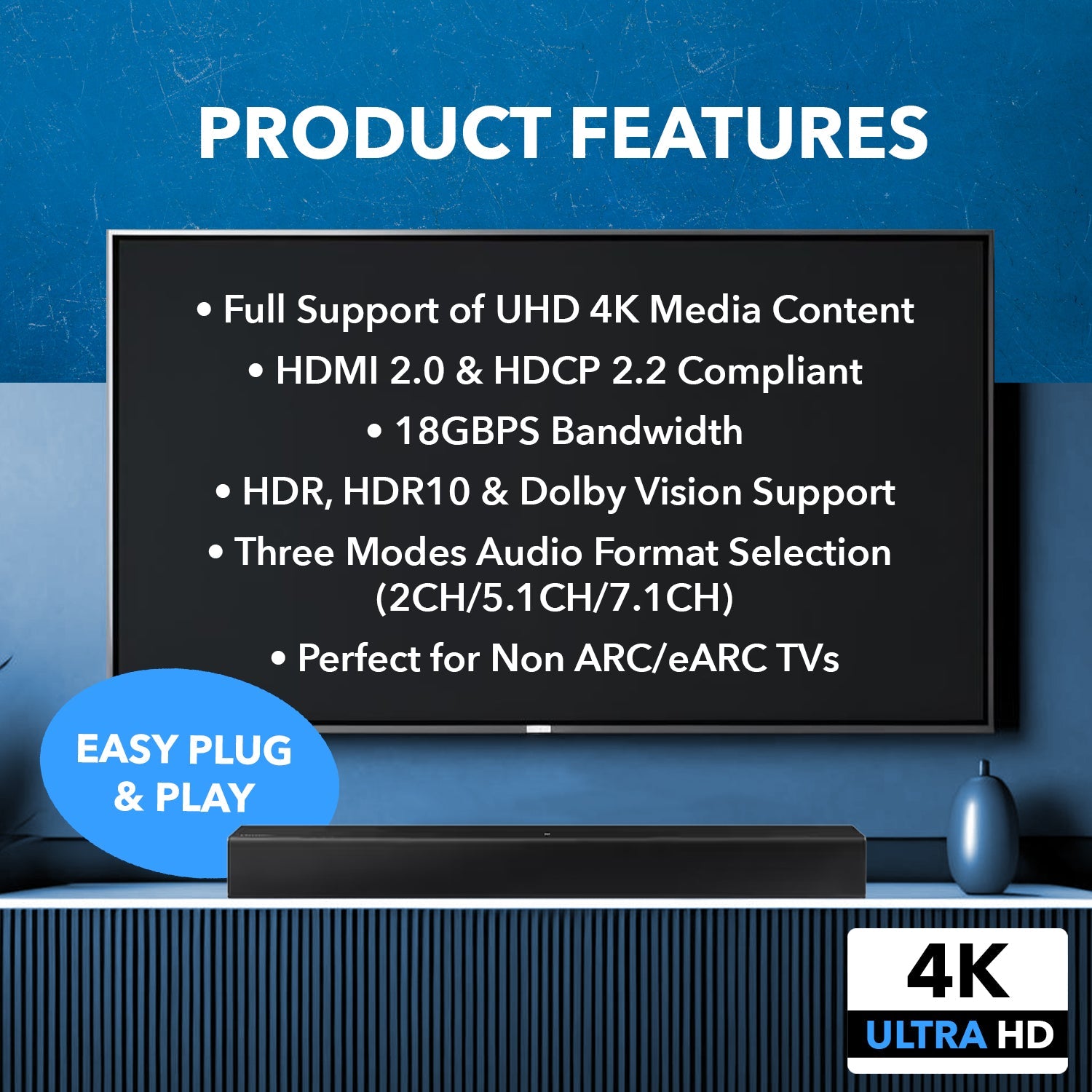 4K@60hz 4-port HDMI™ Switch (w/ eARC Output)-HDA-934