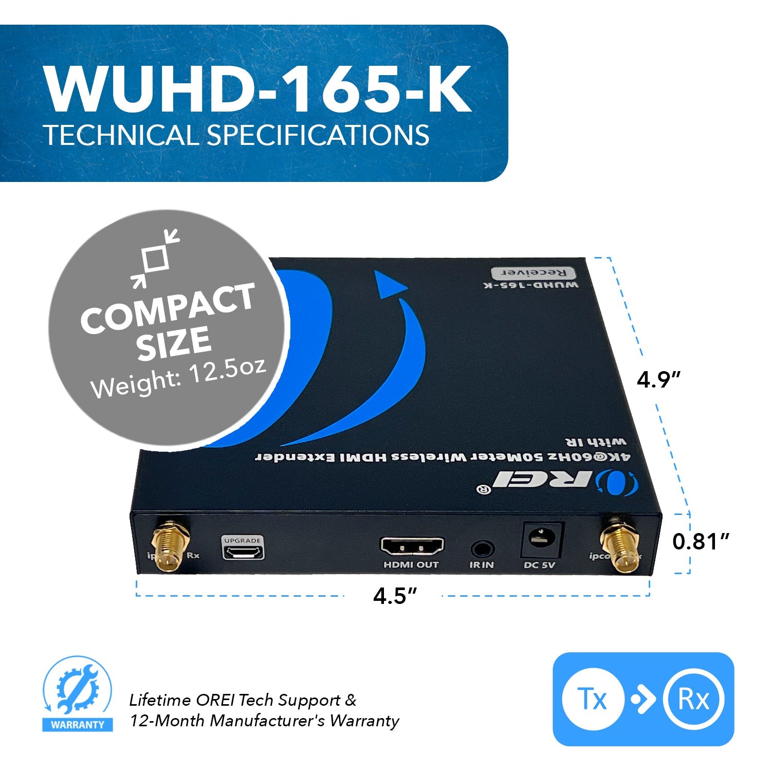 4K@60hz Wireless HDMI™ Extender (Loop, IR) - 165ft (WUHD-165-K)