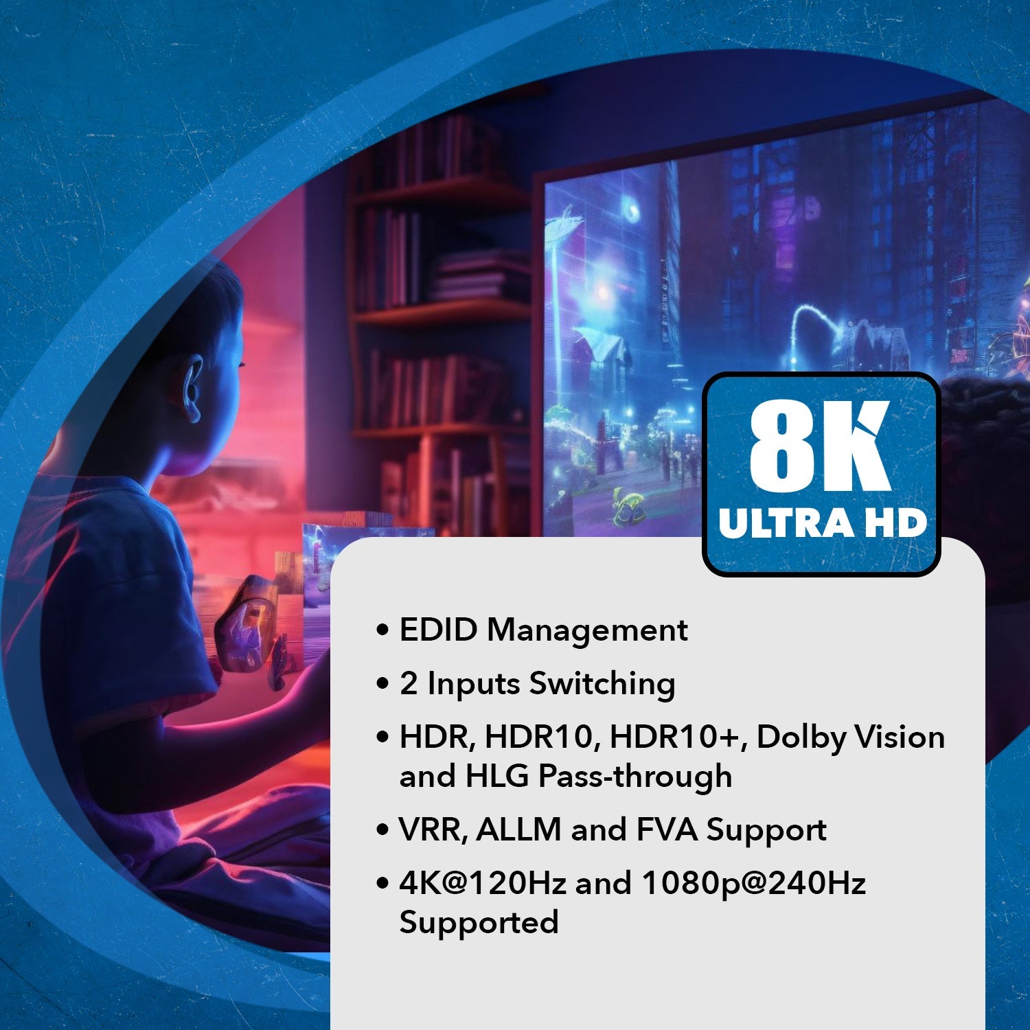 8K Dual Input 2-port HDMI™ Splitter-BK-22