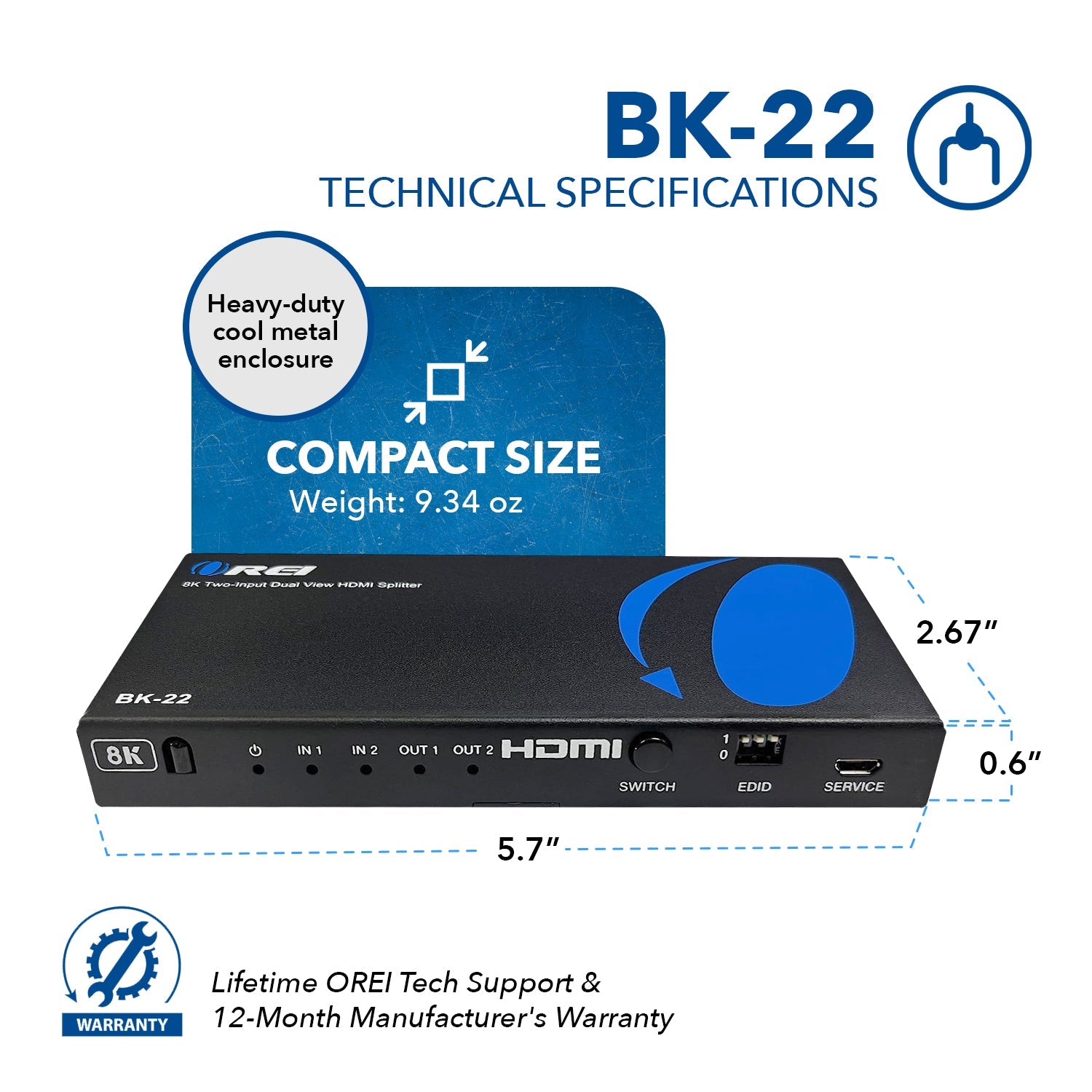 8K Dual Input 2-port HDMI™ Splitter-BK-22