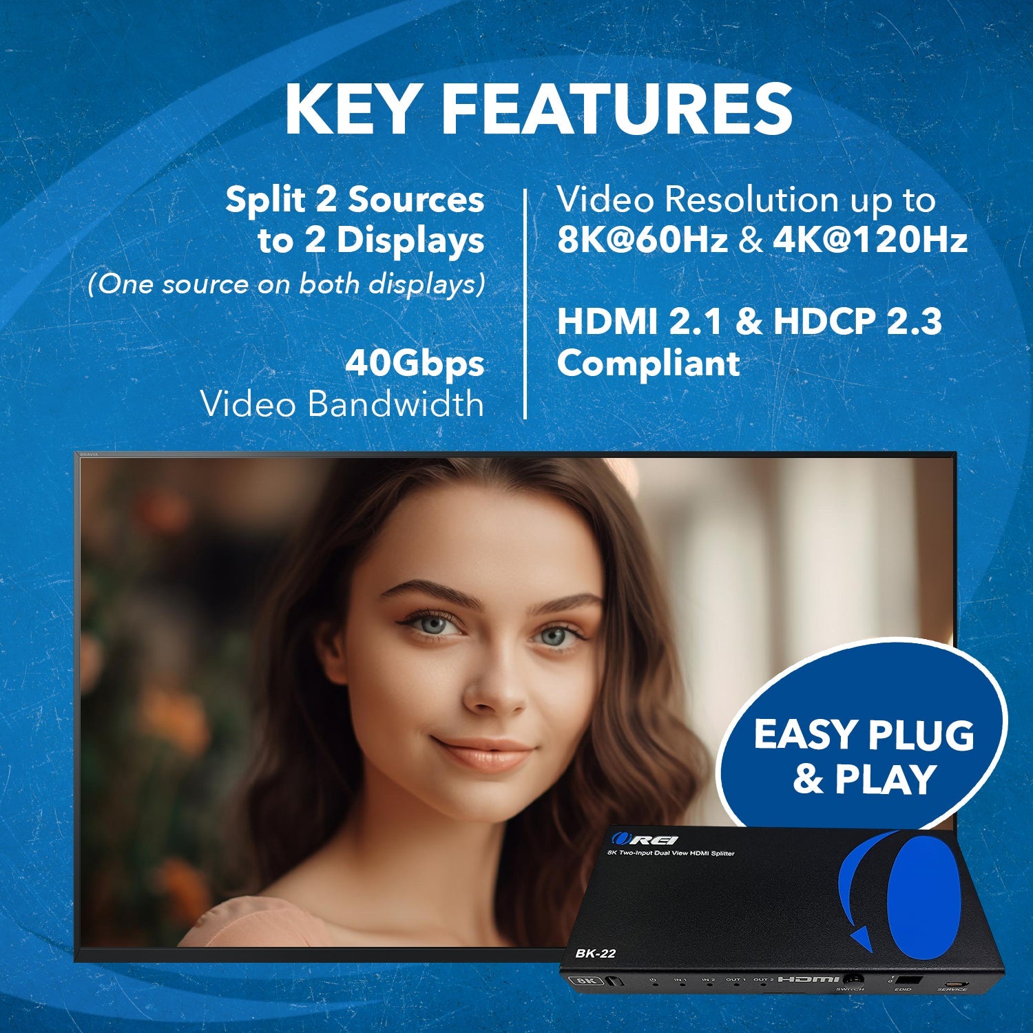 8K Dual Input 2-port HDMI™ Splitter-BK-22