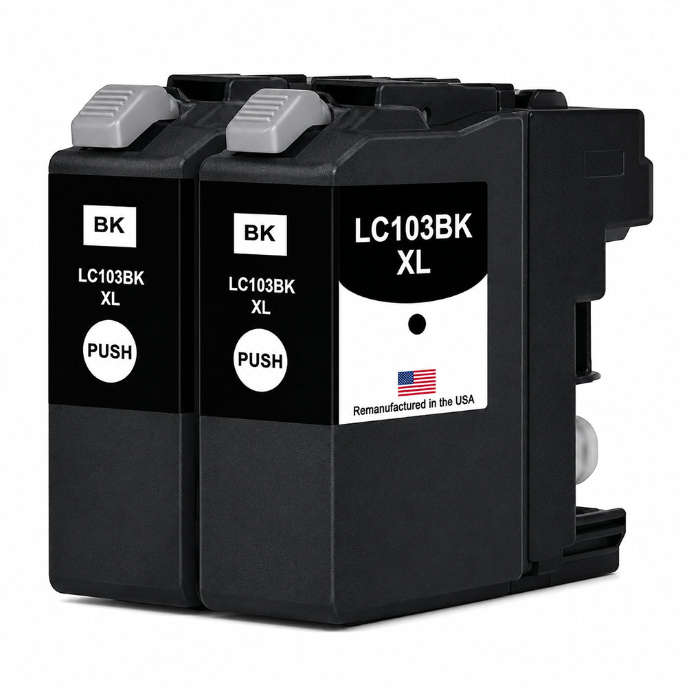 U.S. Remanufactured for Brother LC103BK XL High Yield Black Ink Cartridge Twin Pack
