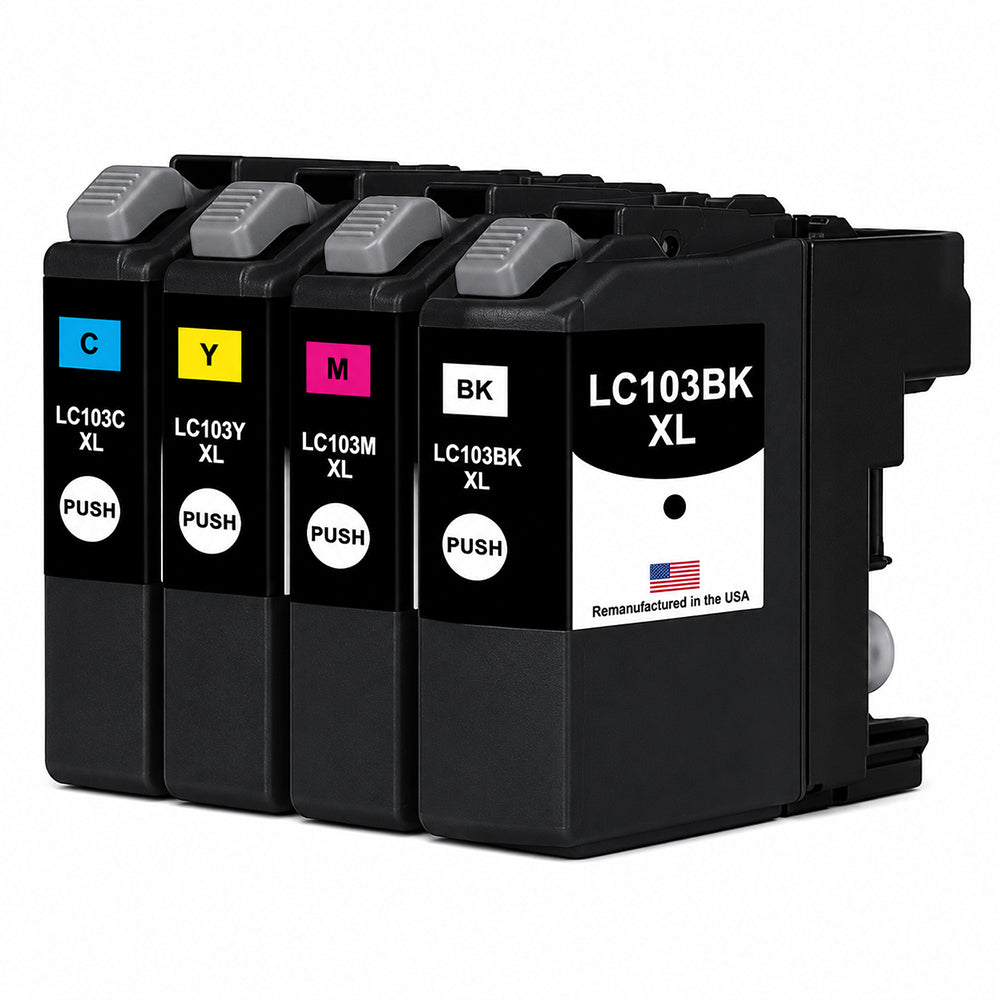 U.S. Remanufactured for Brother LC103 XL High Yield Black / 3 Color 4-Pack Ink Cartridge