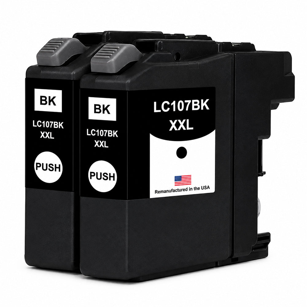 U.S. Remanufactured for Brother LC107BK XXL Super High Yield Black Ink Cartridge Twin Pack