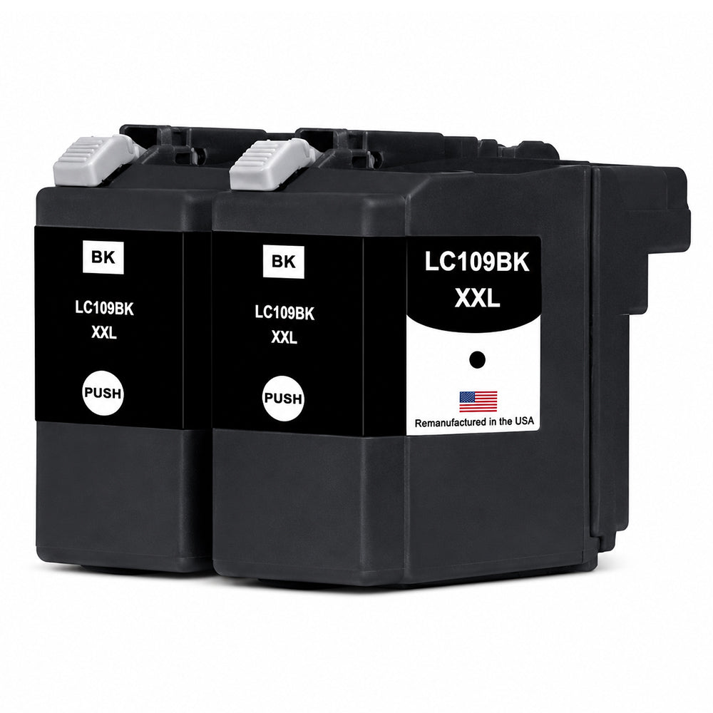 U.S. Remanufactured for Brother LC109BK XXL Super High Yield Black Twin Pack Ink Cartridges