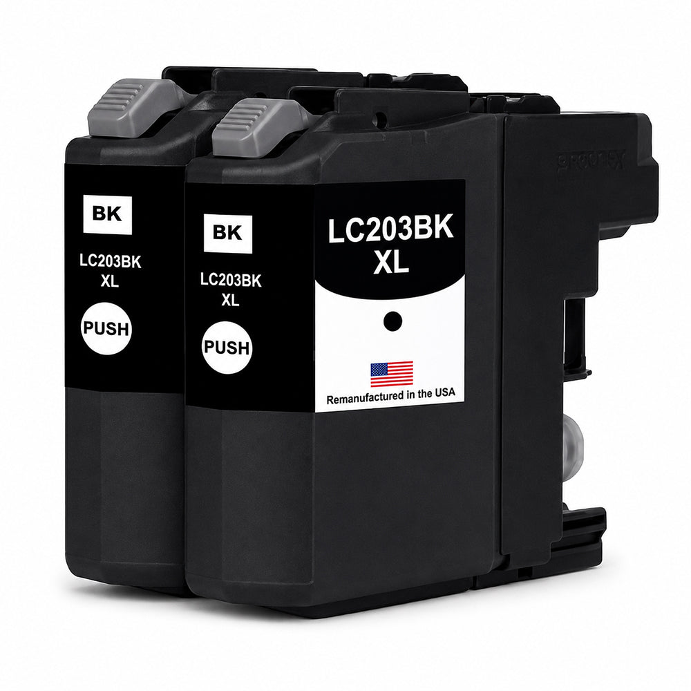 U.S. Remanufactured for Brother LC203BK XL High Yield Black Twin Pack Ink Cartridge