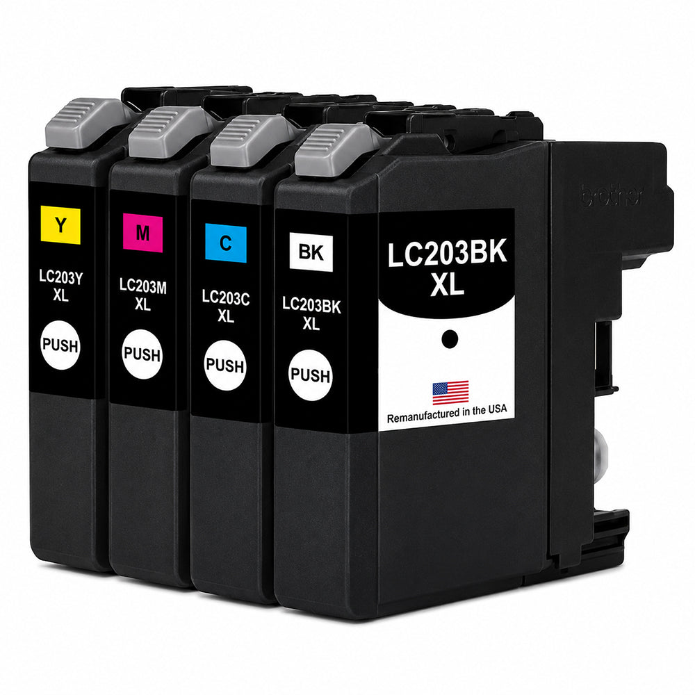 U.S. Remanufactured for Brother LC203 XL High Yield Black / 3 Color 4-Pack Ink Cartridges