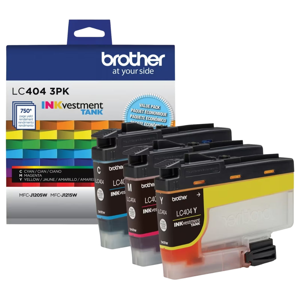 New, Pre-Owned - Brother LC404 Standard-Yield Cyan, Magenta, and Yellow Ink Cartridges, LC404 3-Pack