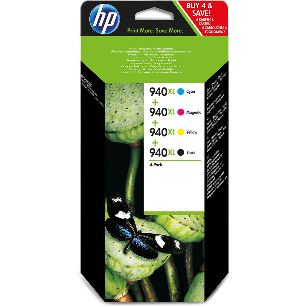 New, Pre-Owned - HP 940XL High Yield Black and Tri-Color Inkjet Cartridge, C2N93AE 4-Pack