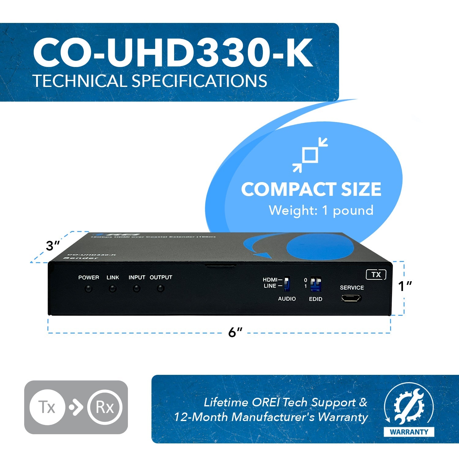 4K@60hz HDMI™ Extender (Loop, Bi-IR) - 330ft (coaxial)-CO-UHD330-K